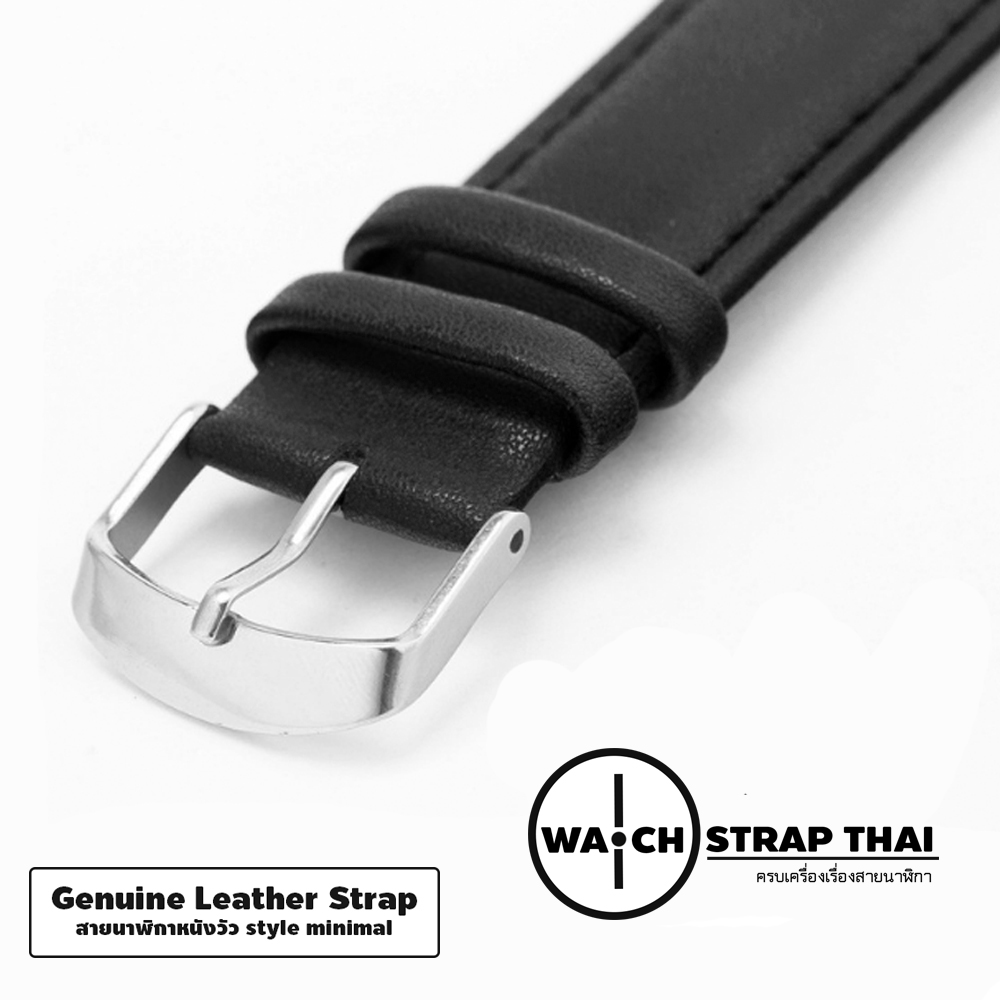 สายนาฬิกาหนังวัว Minimal Style Leather Watch Strap สีดำ Black ขนาด 20 , 22 สำหรับ Rolex,Seiko,Omega