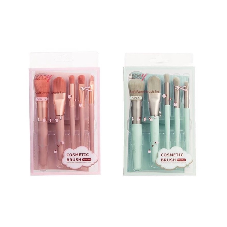 ชุดแปรงแต่งหน้าพร้อมกระเป๋า 5 ชิ้น ขนแปรงนุ่ม เกลี่ยง่าย ASHLEY PINK SOFT PASTEL BRUSH SET #AA216