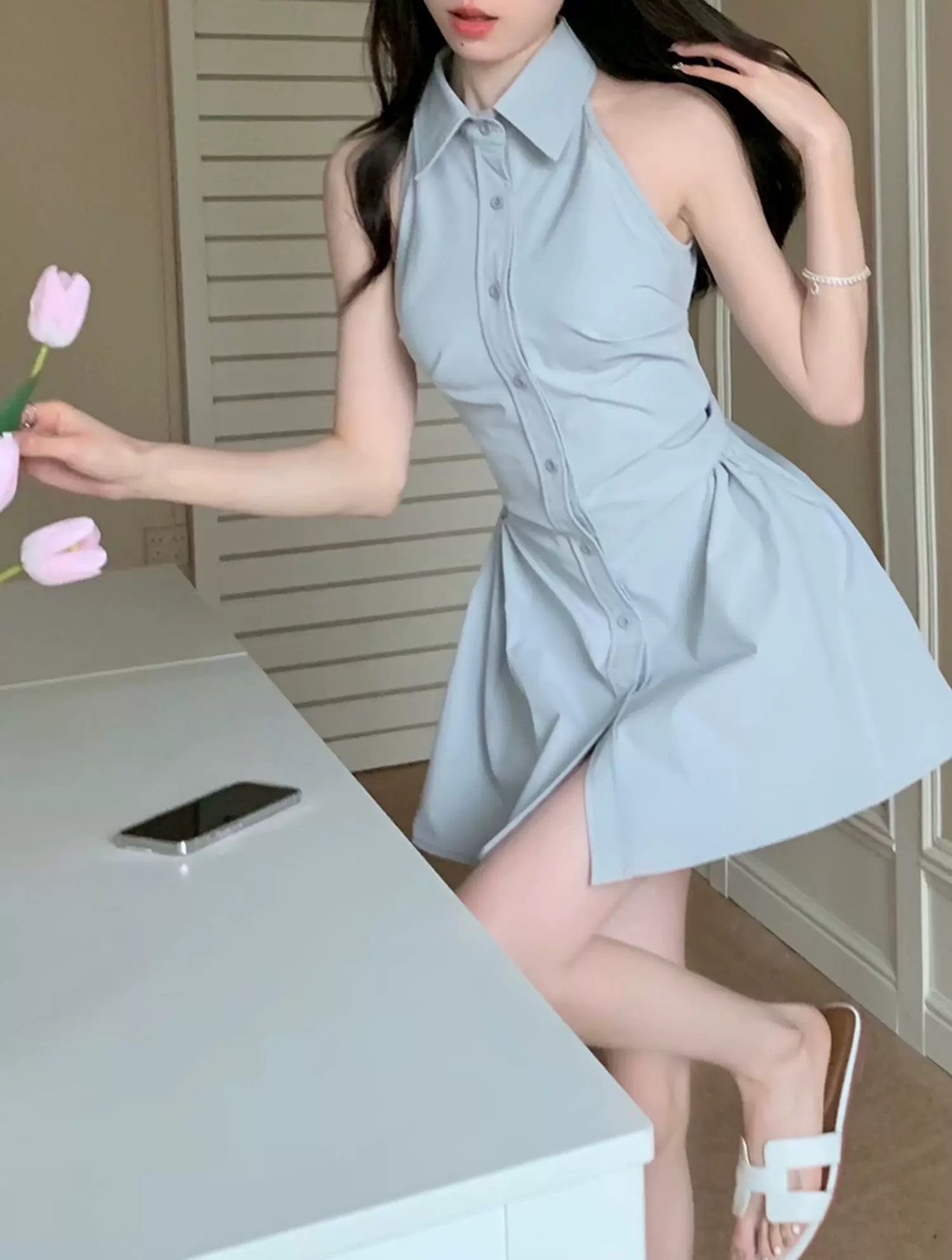 Ready to shipping ⚜️Label :: RAMI-PAPHA(รมิปภา) Milky Blue Set. (emoji) เซตสีฟ้านมๆสวยหวาน เสื้อคอปก กระดุมหน้า ดีเทลเก๋ทั้งตัว ดีเทลชายเสื้อเล่นเลเยอร์ เนื้อผ้านิ่มพริ้วอย่างดี สวมใส่สบาย ++กางเกงขาสั้น เนื้อผ้าและสีเดียวกัน ซับในอย่างดีทั้งตัว มี