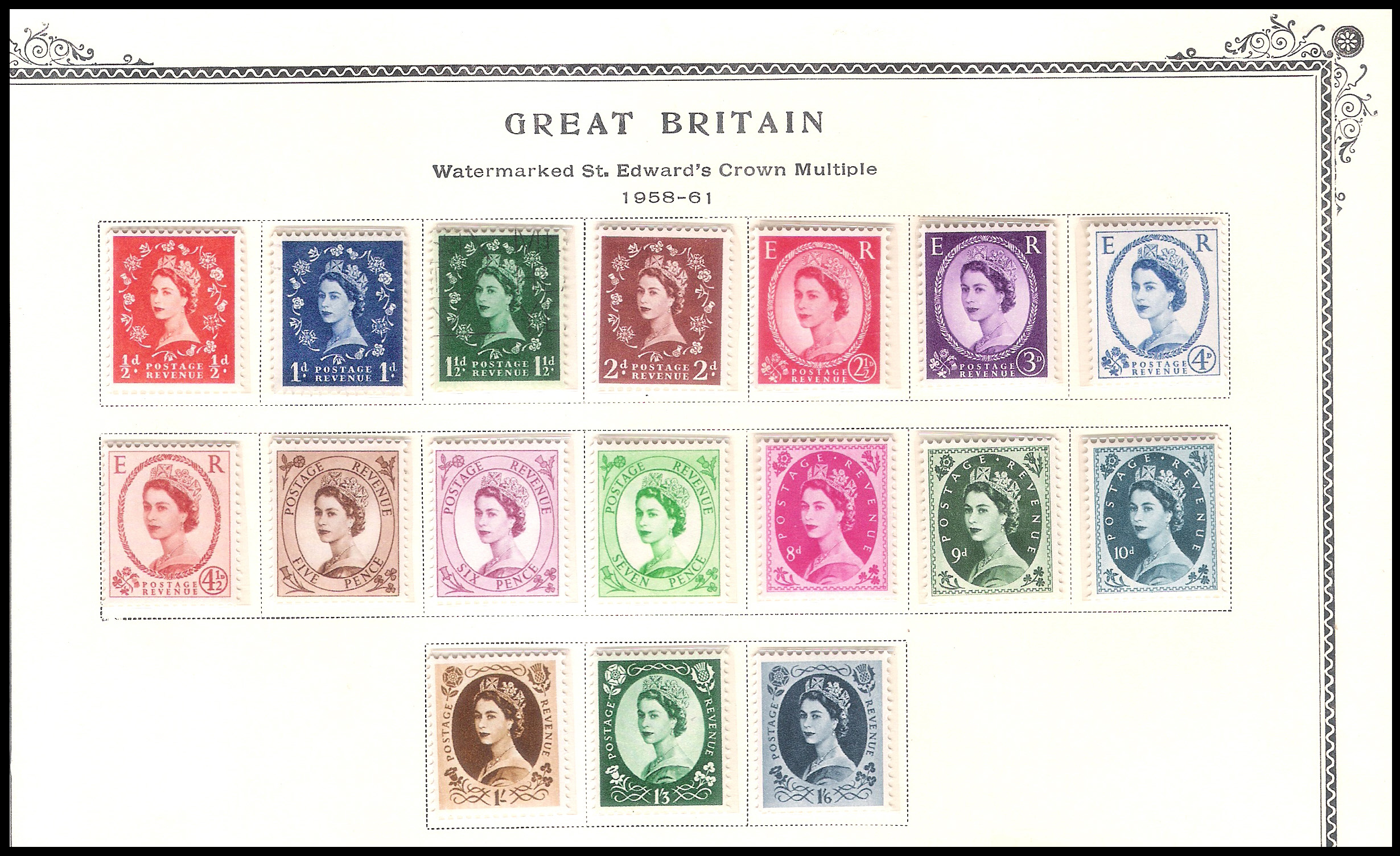 4 SHEETS 1957-1961 GREAT BRITAIN Watermarked St. Edward's Crown and E 2 R Multiple