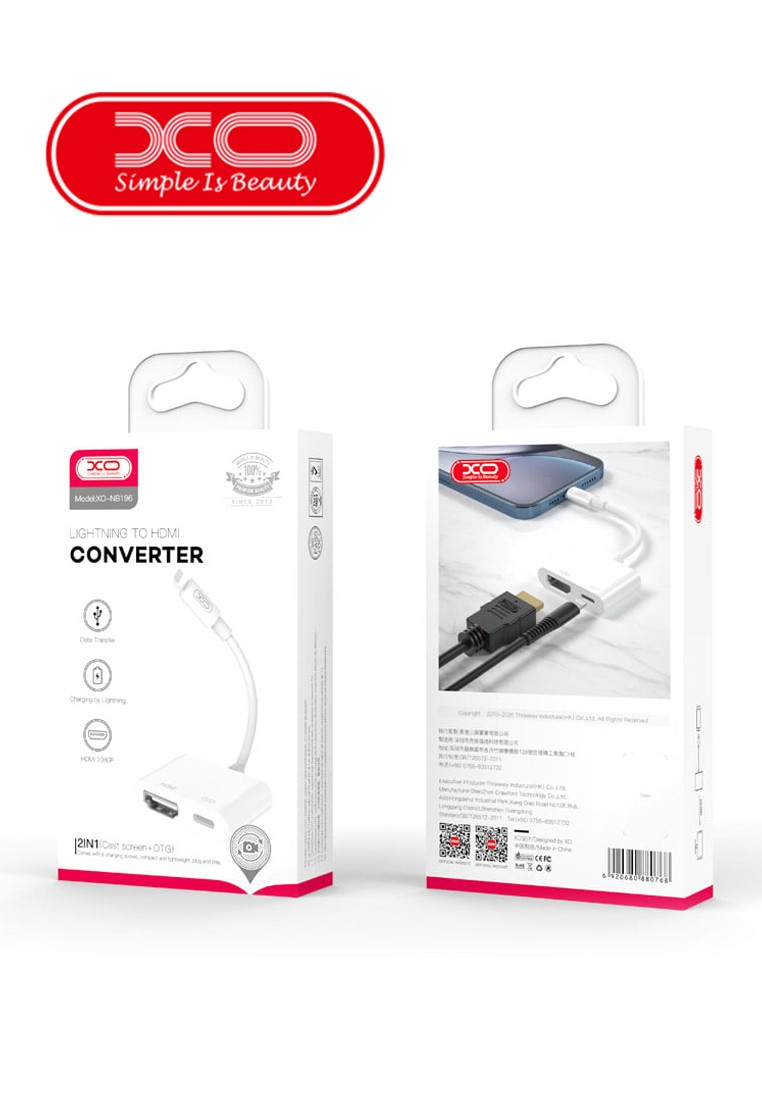 XO HUB005 Lightning To HDMI + Charging Port CA-IP-XO-005WH