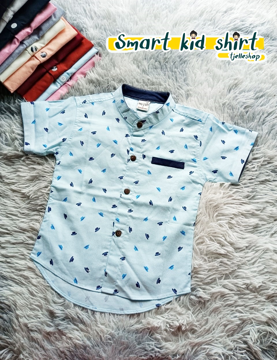 เสื้อเชิ้ตเด็ก แขนสั้น คอจีน สีมิ้นท์