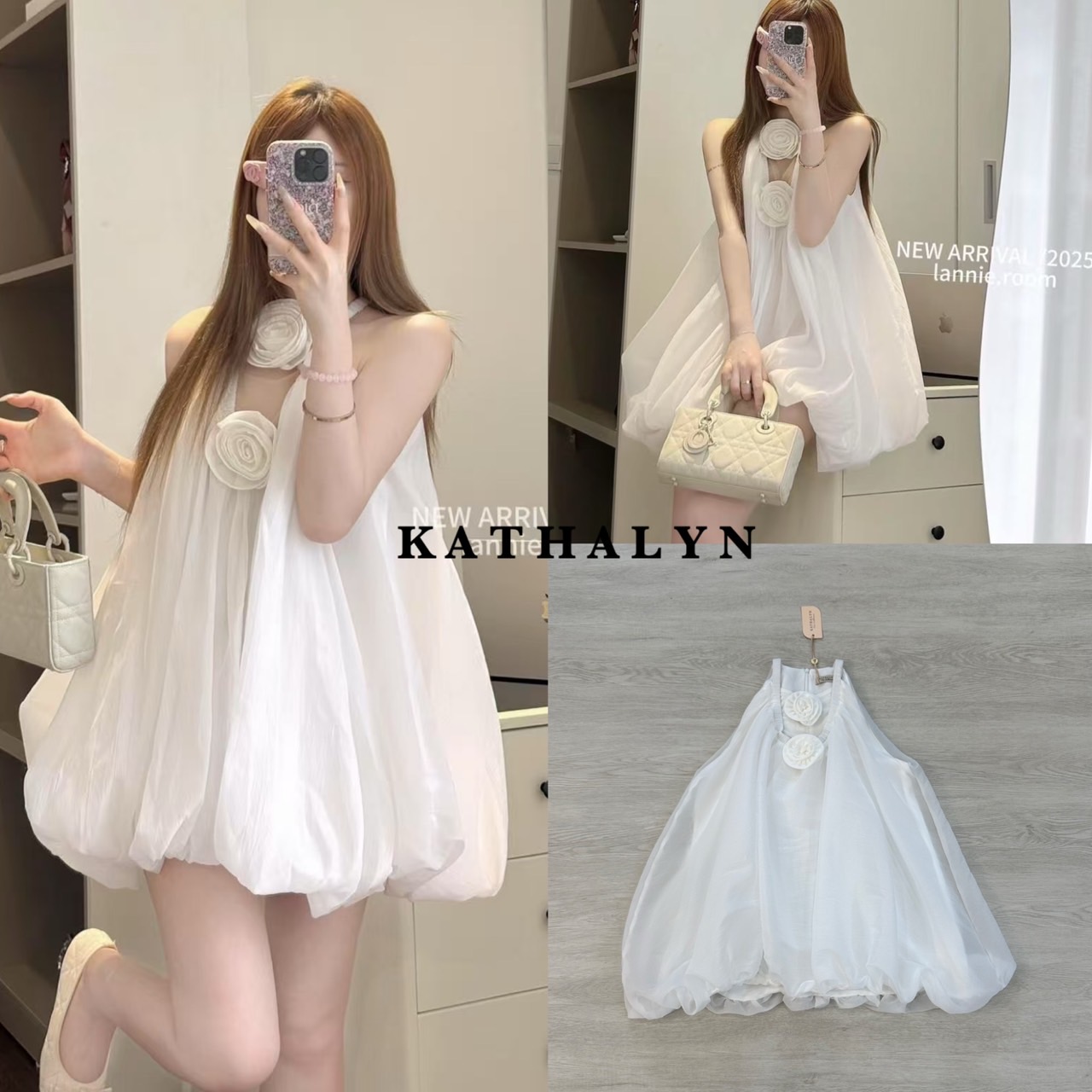 ʟᴀʙᴇʟ : KATHALYN (แคธรีน) Detail : เดรสกระโปรงแขนกุดเว้า ทรงพองบอลลูนสุดคิ้วท์ สีขาวสะอาดตา เนื้อผ้าไม่บางไม่โป๊ผ้าดูหรูหรา ด้านหน้าท่อนบนแต่งดอกไม้สุดเก๋ เป็นเข็มกลัดสามารถถอดออกได้