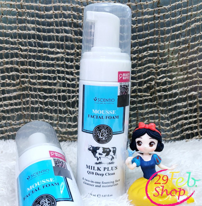 SCENTIO Milk Plus Q10 Deep Clean Mousse Facial Foam เซนทิโอ มิลค์พลัส คิวเทน ดีพ คลีน มูส เฟเชียล โฟม 150 ml