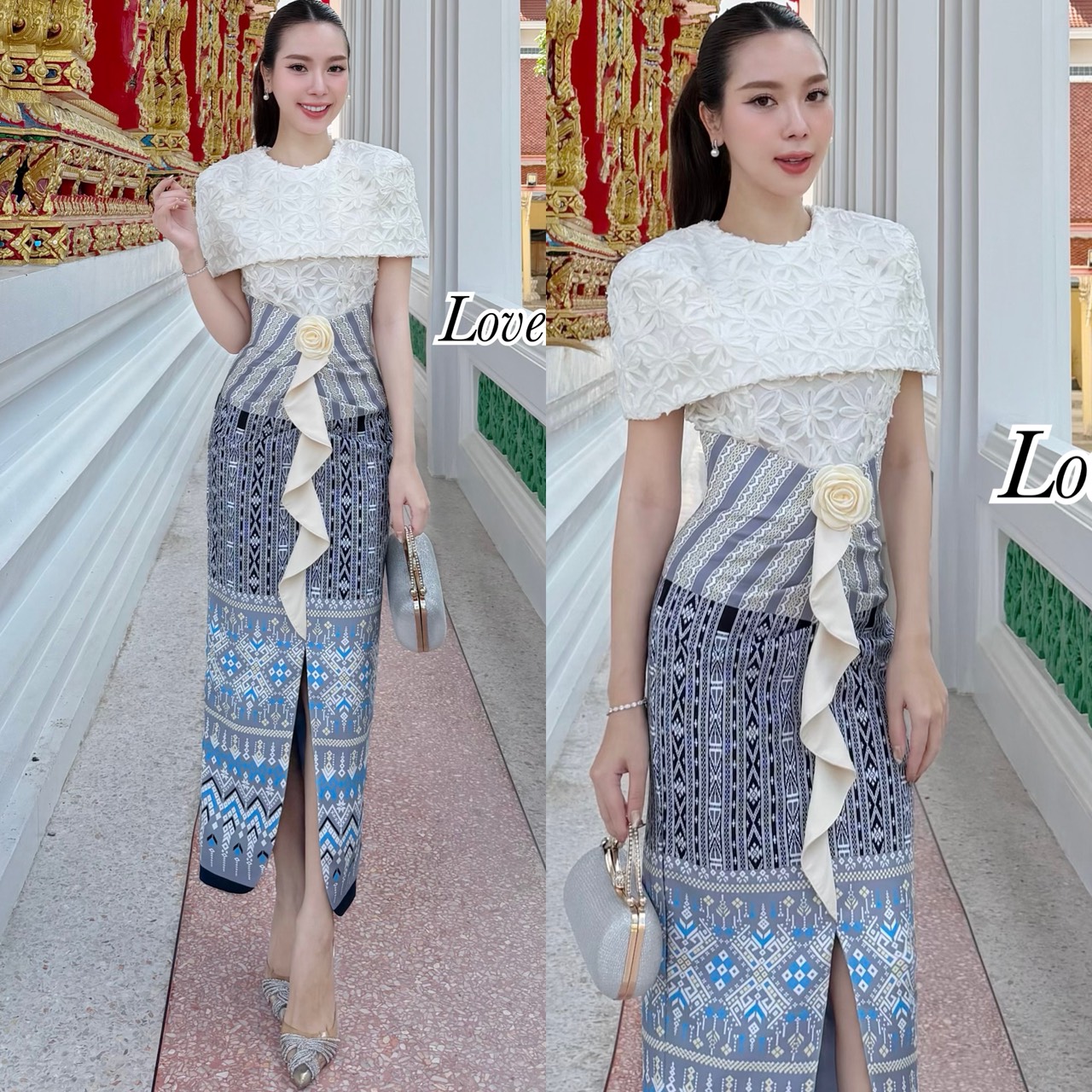 Lover’s Shop Detail : เซ็ทชุดผ้าไทยแบบฉบับสาวติดแกลมค้า สวยหวานละมุนลงตัวสุดๆ ไม่ต้องไปจับแม็ทเองค้า สวยยกเซ็ท ดีเทลตัวเสื้อเป็นทรงคลุมไหล่ ทรงเข้ารูปพอดีตัว ช่วงปกด้านหลังผ่าออก สามารถยกมือใช้งานได้สะดวกค่ะ ตัวเสื้อมีซับในอย่างดีค่ะ ใช้ผ้าลูกไม้เนื้อนุ่ม