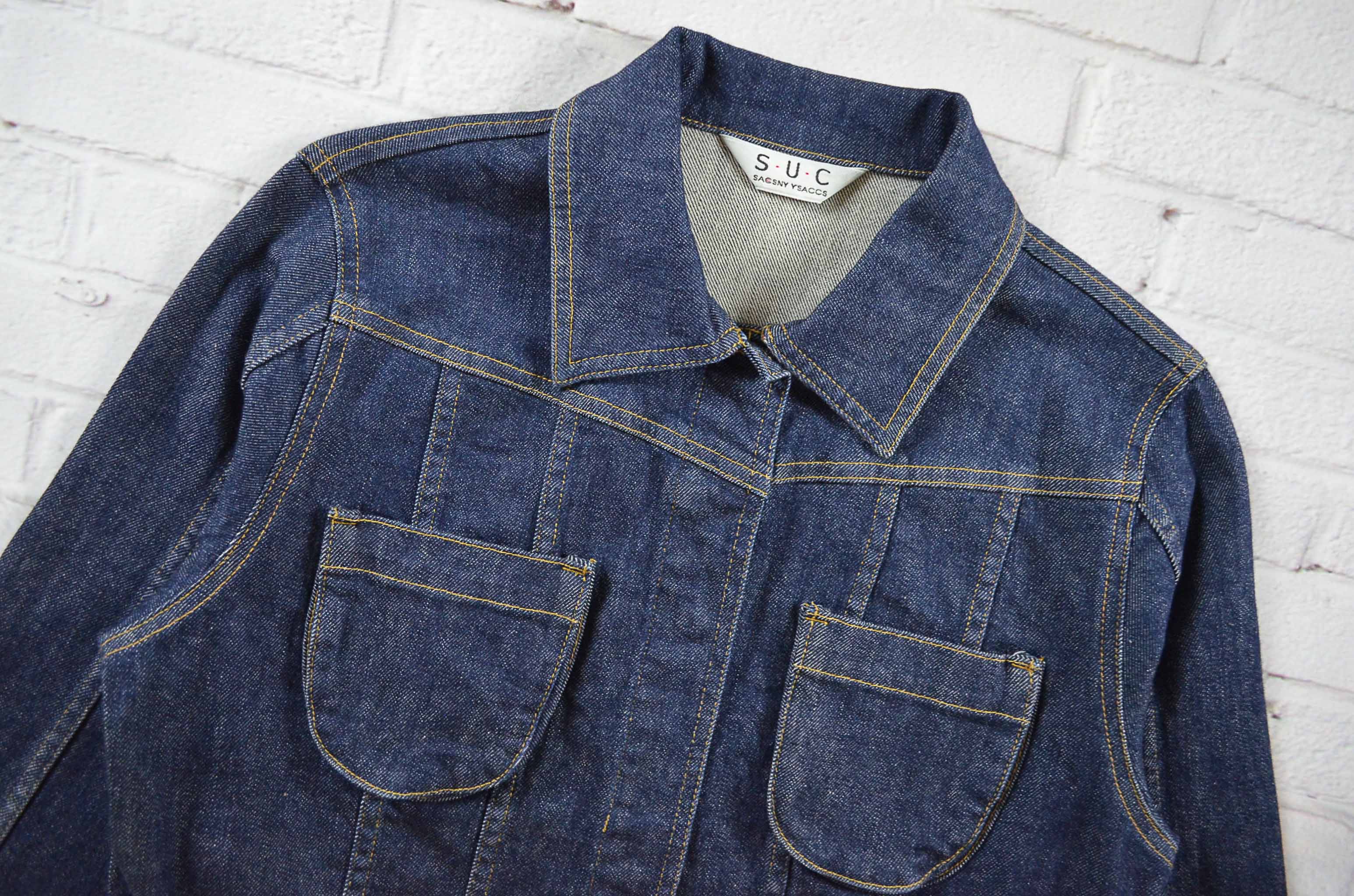 S.U.C อกจริง36' (S) เสื้อแจ็คเก็ตยีนส์ เสื้อยีนส์แขนยาวหญิงชาย สีเข้ม ผ้านุ่มใส่สบาย ทรงน่ารัก