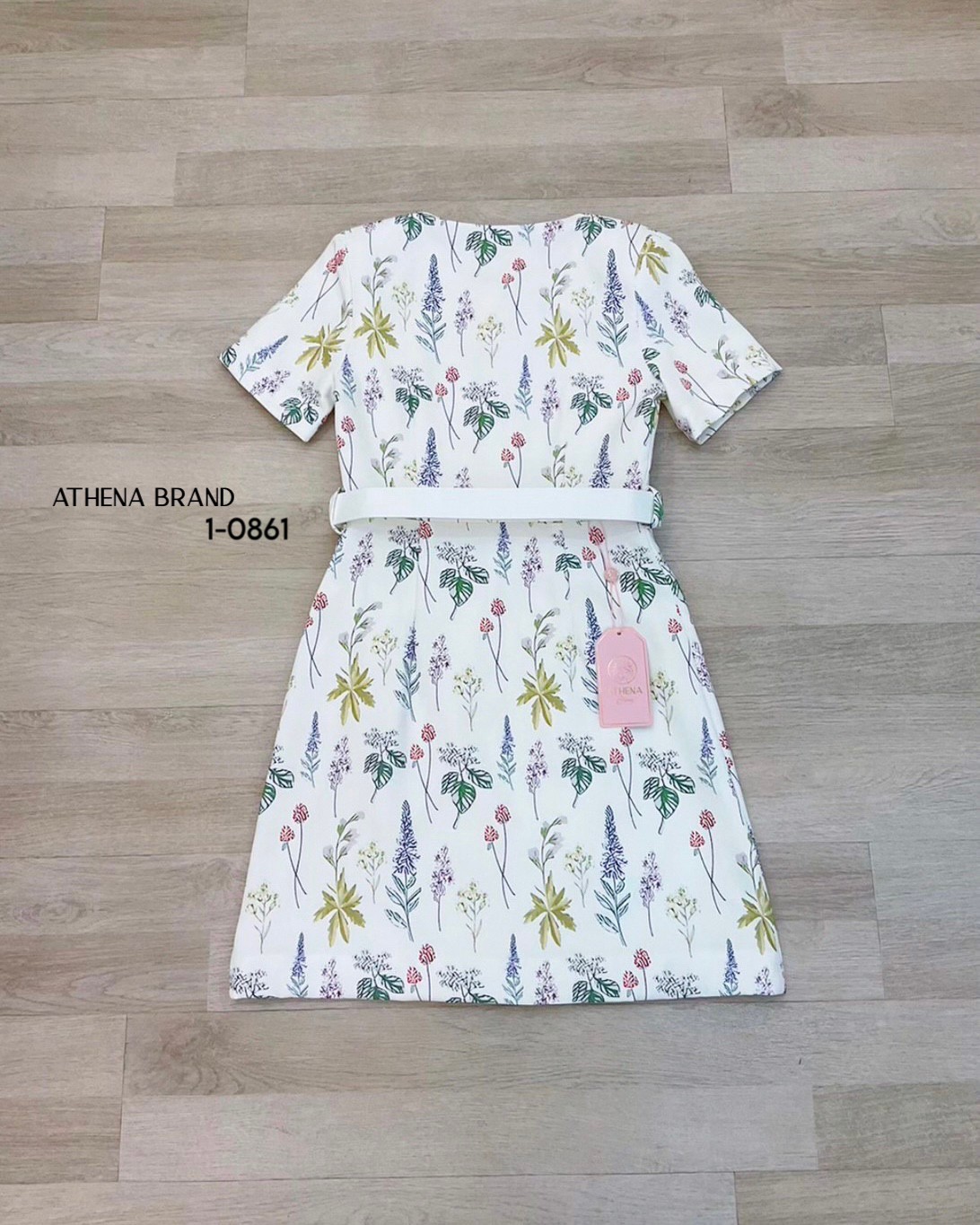 เดรสสั้นงานป้าย Athena สีขาวลายดอกไม้ไฮโซน่ารัก Size M