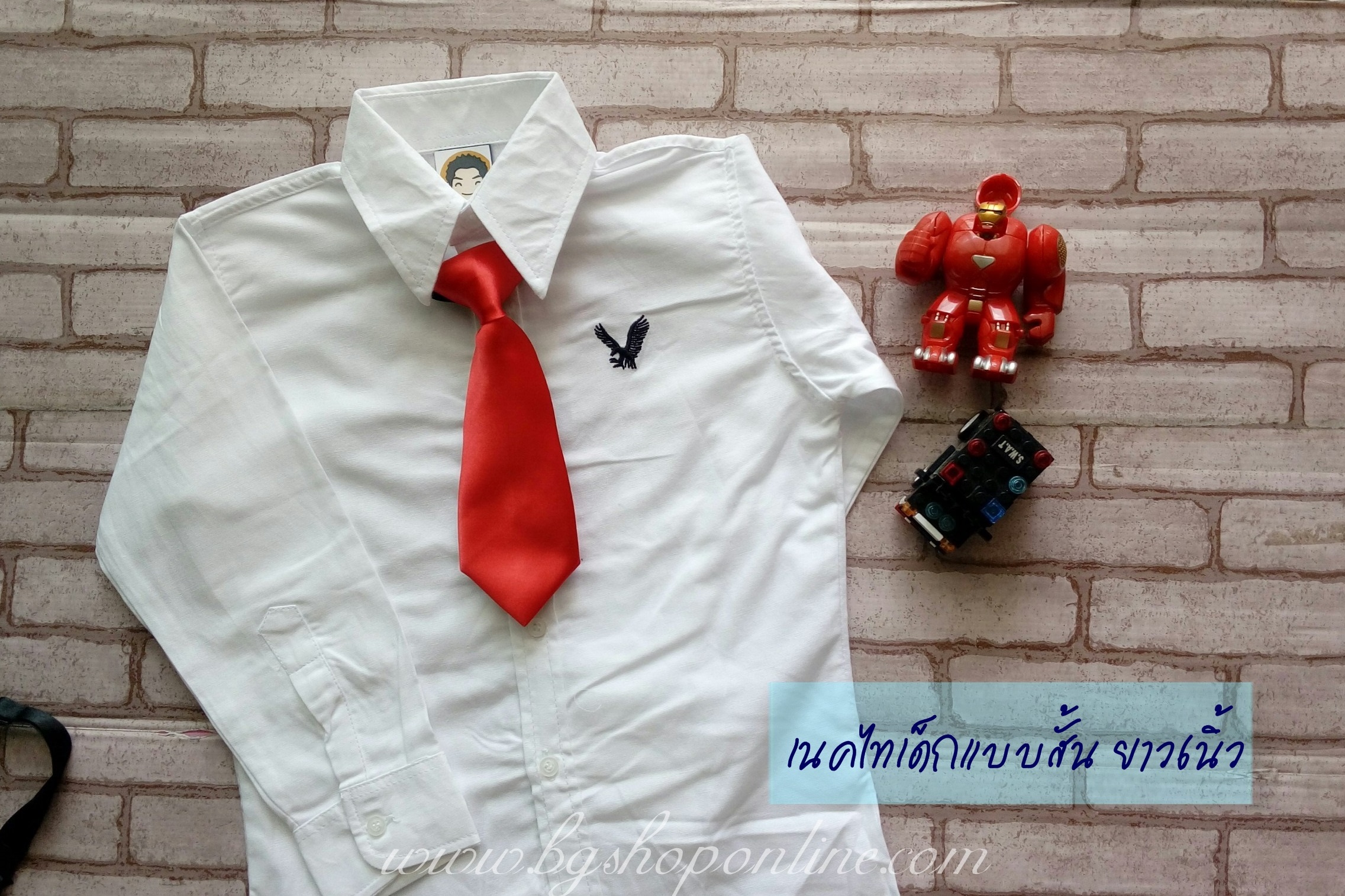 เนคไท AA สีแดง แบบสั้น ความยาว 6" 6 นิ้ว