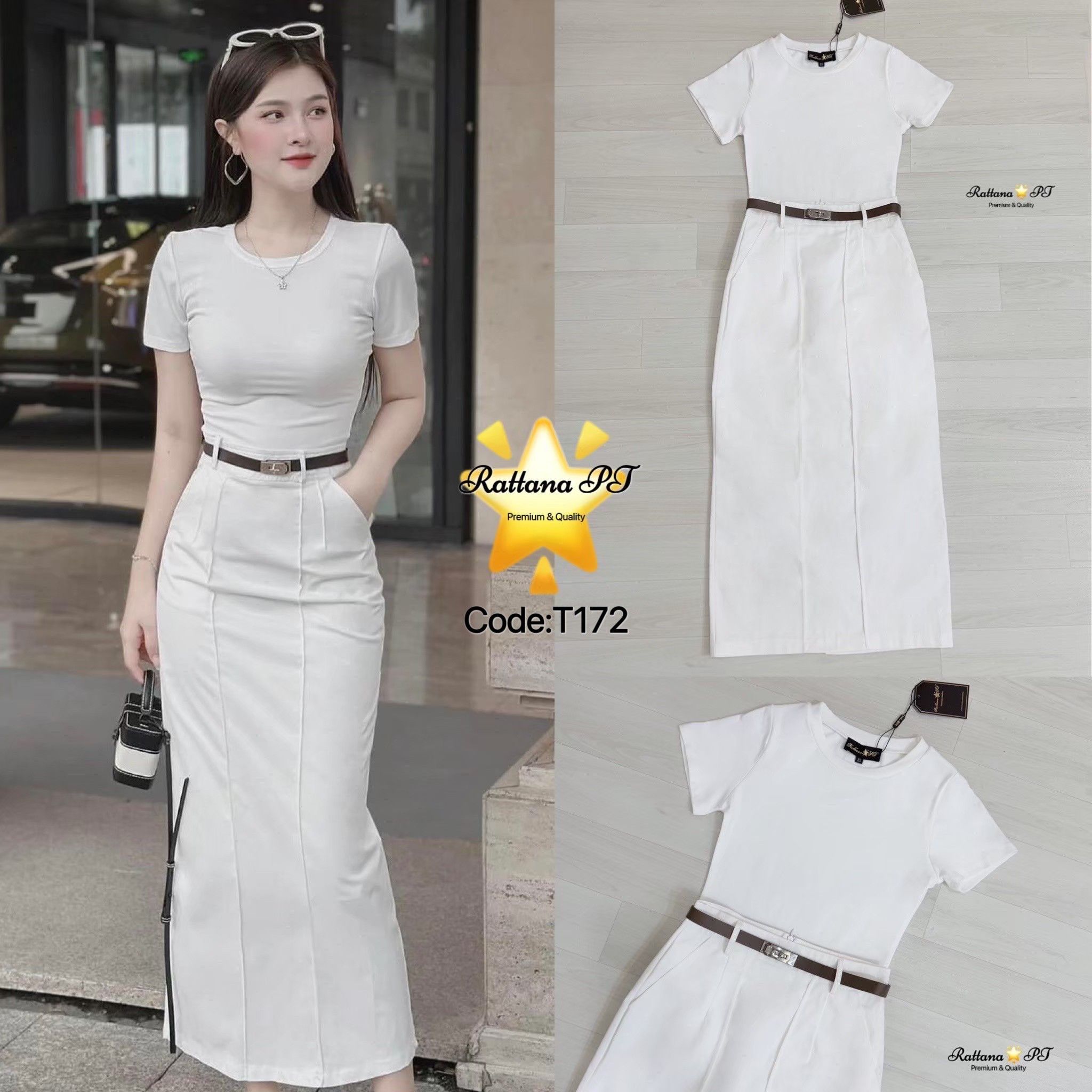 TAG:Rattana🌟PT Detail :: เซต3ชิ้นเสื้อ+กระโปรง +เข็มขัด เรียบหรูดูแพงสวยมาก เสื้อผ้ายืดได้ ใส่คู่กับกระโปรงเอวสูง ผ่าด้านหลัง มีซิบด้านหลัง เนื้อผ้าดีมีซับใน มีเข็มขัดใส่คู่คุ้มมากเซตนี้ ใส่เที่ยวออกงาน ทำบุญ ใส่ทำงาน ถ่ายรูปร้านกาแฟ สวยเก๋ ช้าไม่