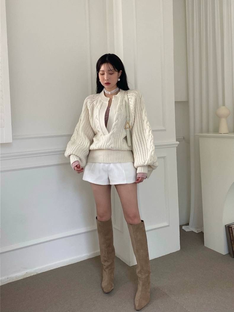 เสื้อไหมพรมแขนยาวคอวี ทอลายสวยสไตล์เกาหลี เนื้อผ้านุ่มใส่อุ่นสบายค่ะ