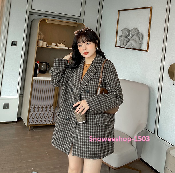 เสื้อสูทไซใหญ่ใส่ทำงาน ใส่กันหนาว เสื้อสูทไซใหญ่ลายสก๊อตตัวสั้นใส่แล้วผอม ทรงเบสิคกระเป๋าคู่หน้ามี สีดำและนำ้ตาลไซใหญ่สุดรอบอก 55 นิ้ว