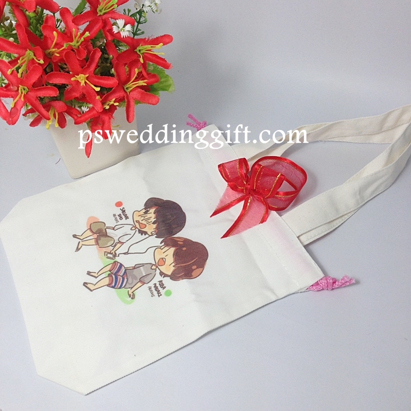 ถุงผ้าดิบ ลดโลกร้อน ผูกโบว์ พร้อมป้ายชื่อ