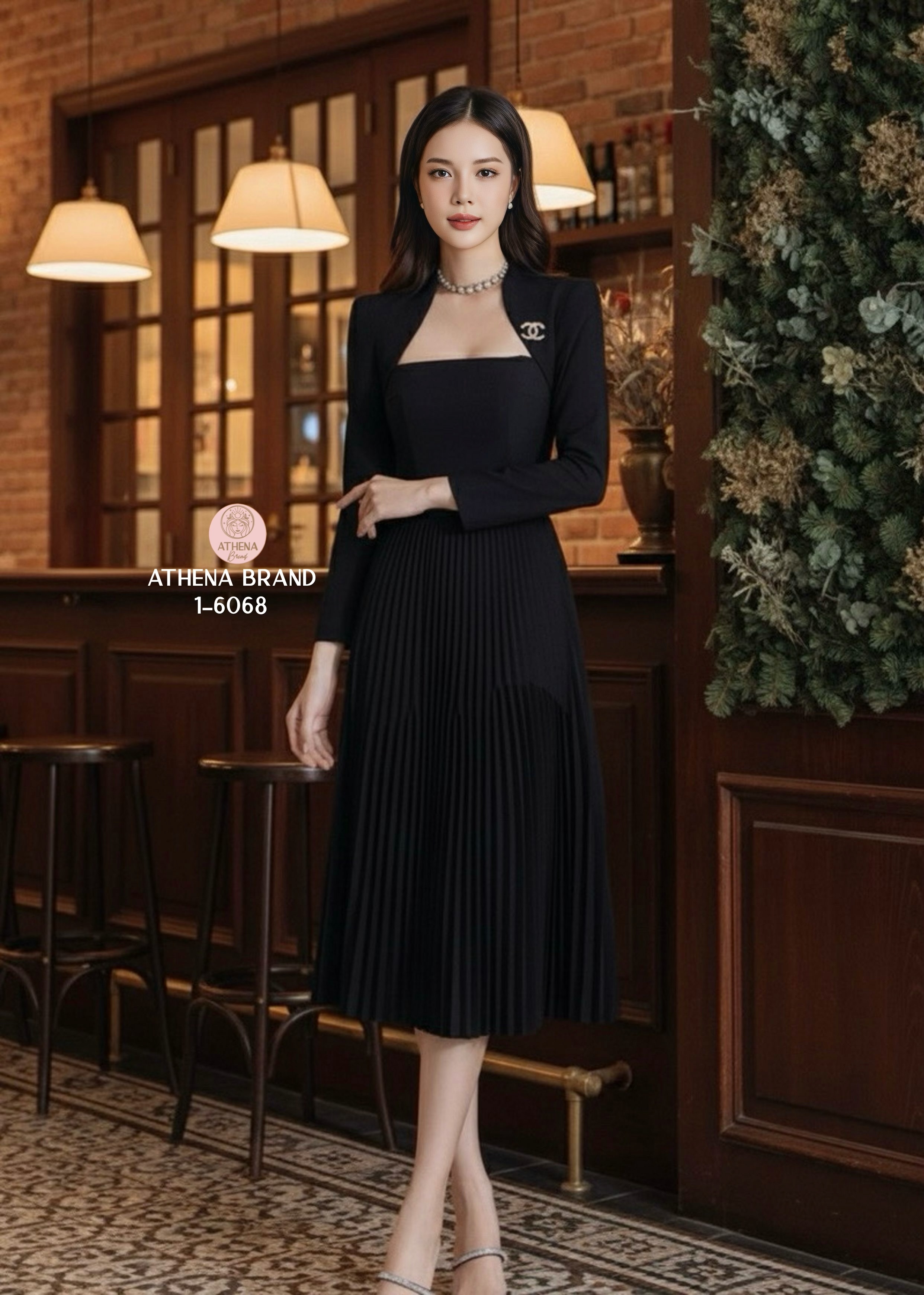 Tag 🔖 :Athena (อธีน่า) Brand Detail :: Dress+เข็มกลัด เดรสทรงสูทแขนยาวดีไซน์สวยเก๋ ตัวเดรสแต่งจีบอัดพลีท แมตช์มาคู่กับเข็มกลัดสีทองสวยหรูโดดเด่น งานมีซับใน สวมใส่แบบซิปด้านหลัง