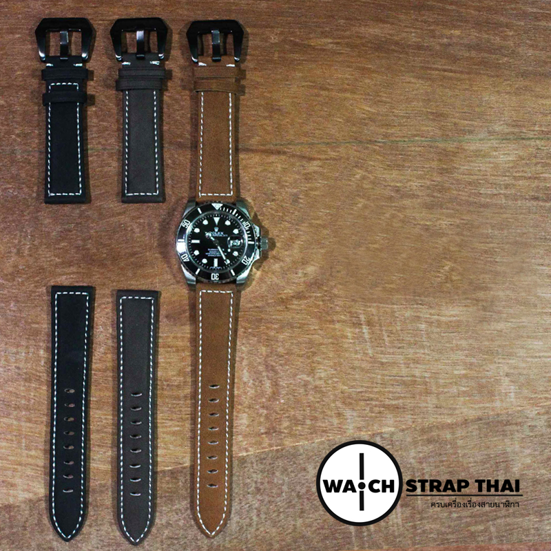 สายนาฬิกา สายนาฬิกาหนังวัวนูบัค สีดำ Nubuck Leather Balck SET01 Leather Strap ขนาด 20 , 22 mm
