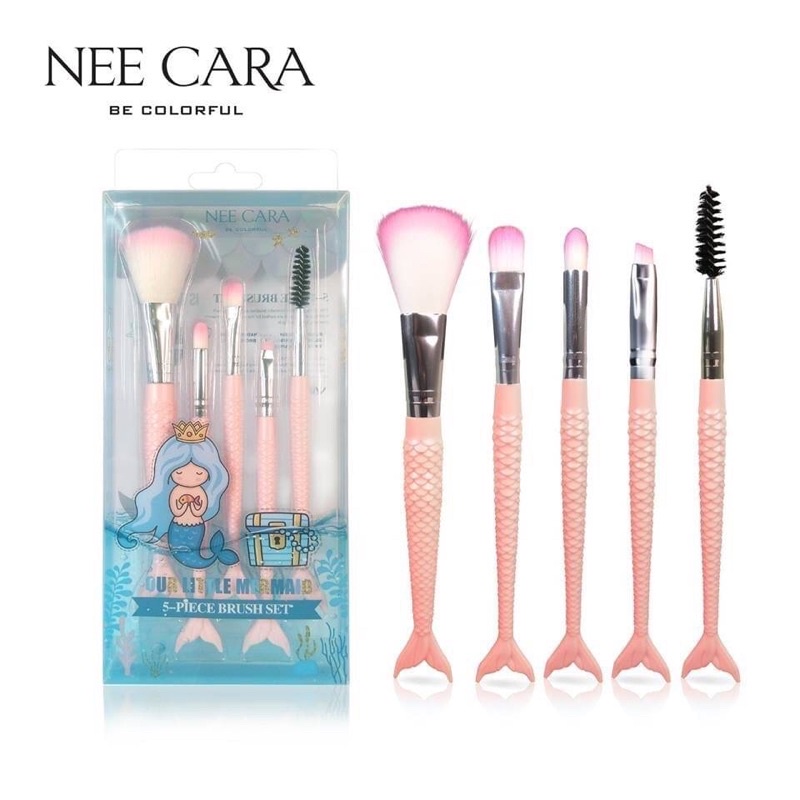 Nee Cara Our Little MerMair 5-Piece Brush Set #N688 แปรงแต่งหน้าเซ็ตชุดแปรงแต่งหน้า แพ็คเกจแปรงหางปลา 5 ชิ้น