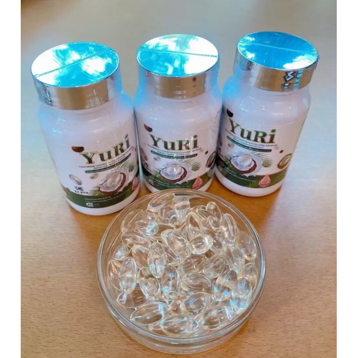 Yuri Cold Pressed Coconut Oil Plus Collagen 40 Capsule ซอฟท์เจลน้ำมันมะพร้าวสกัดเย็นผสมคอลลาเจน