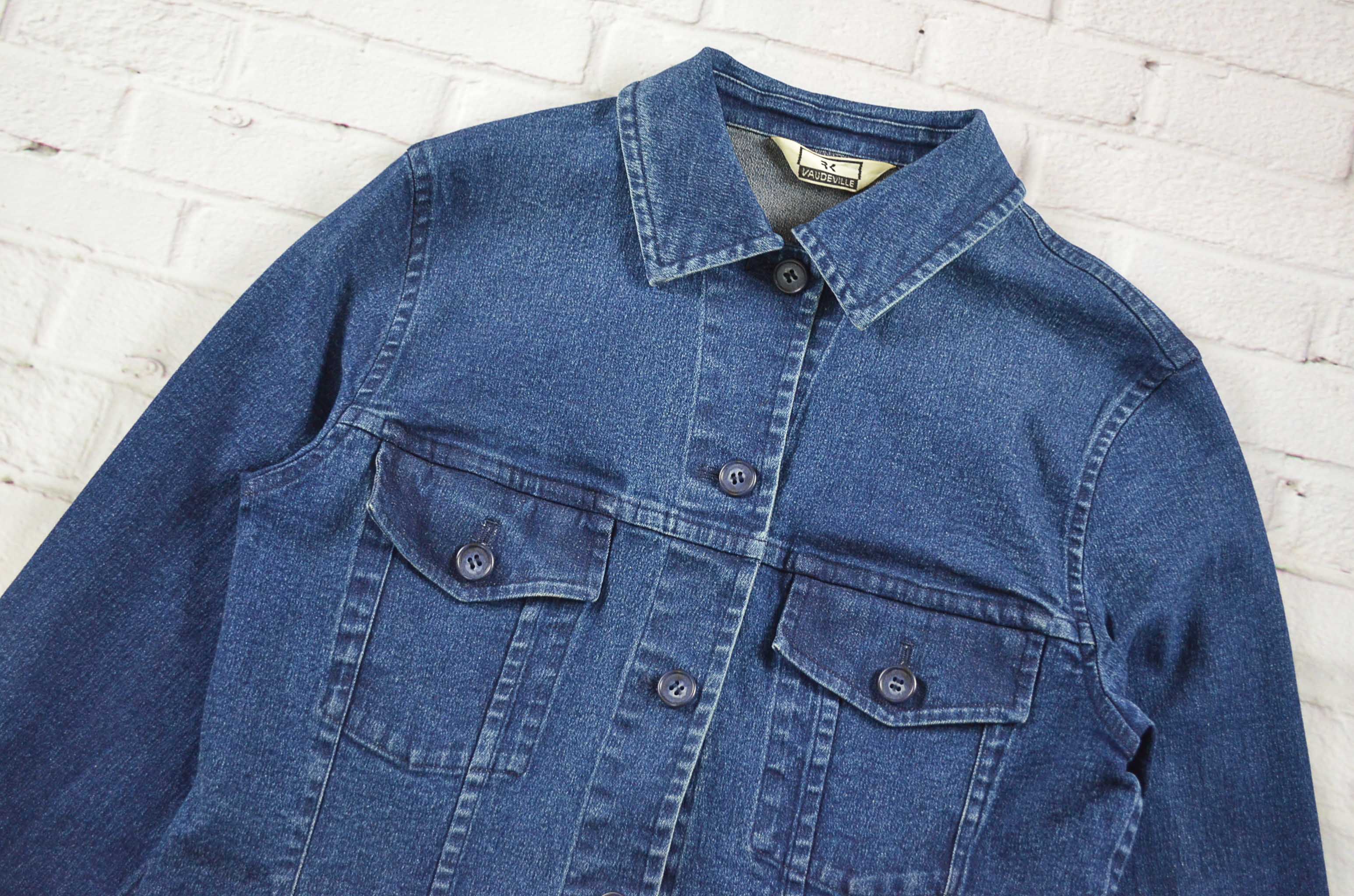 VADEVILLE อกจริง36' (M) เสื้อแจ็คเก็ตยีนส์ เสื้อยีนส์แขนยาวหญิงชาย ผ้านุ่มสีเข้ม ผ้ายืดใส่สบาย ทรงเข้ารูป