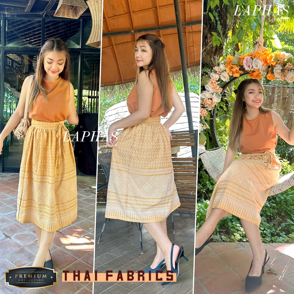 กระโปรงจีบรอบ [มีสีให้เลือก] มีซับใน กระโปรงเอวสูง ผ้าฝ้ายพิมพ์ลายไทย ผ้าไทยใส่ทำงาน LOOM Women Clothing