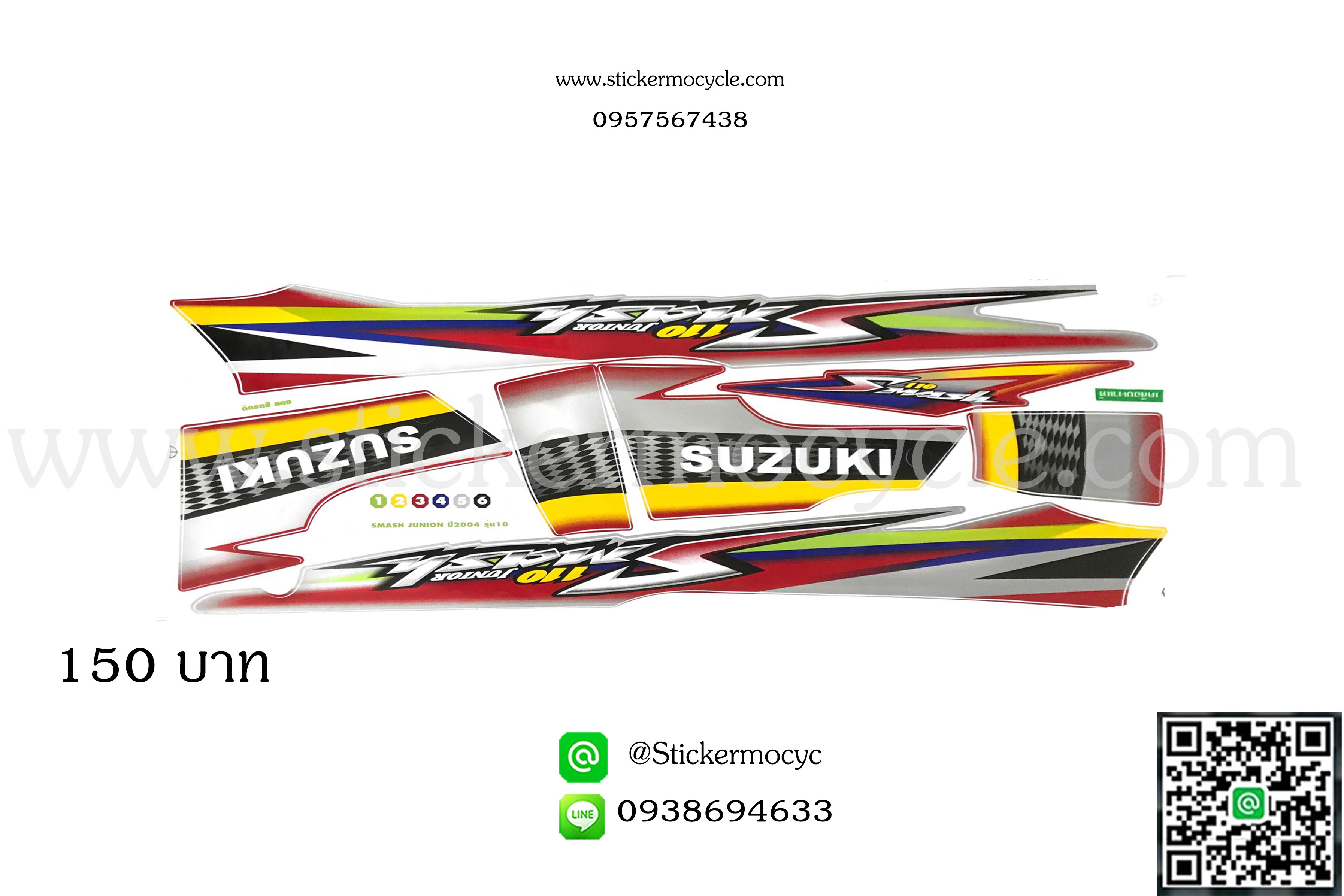 Sticker Suzuki Smash Junior รุ่น10 ปี2004 ติดรถสี แดง (เคลือบเงาแท้) สติ๊กเกอร์ ติดรถมอเตอร์ไซค์ ซูซูกิ สแมช