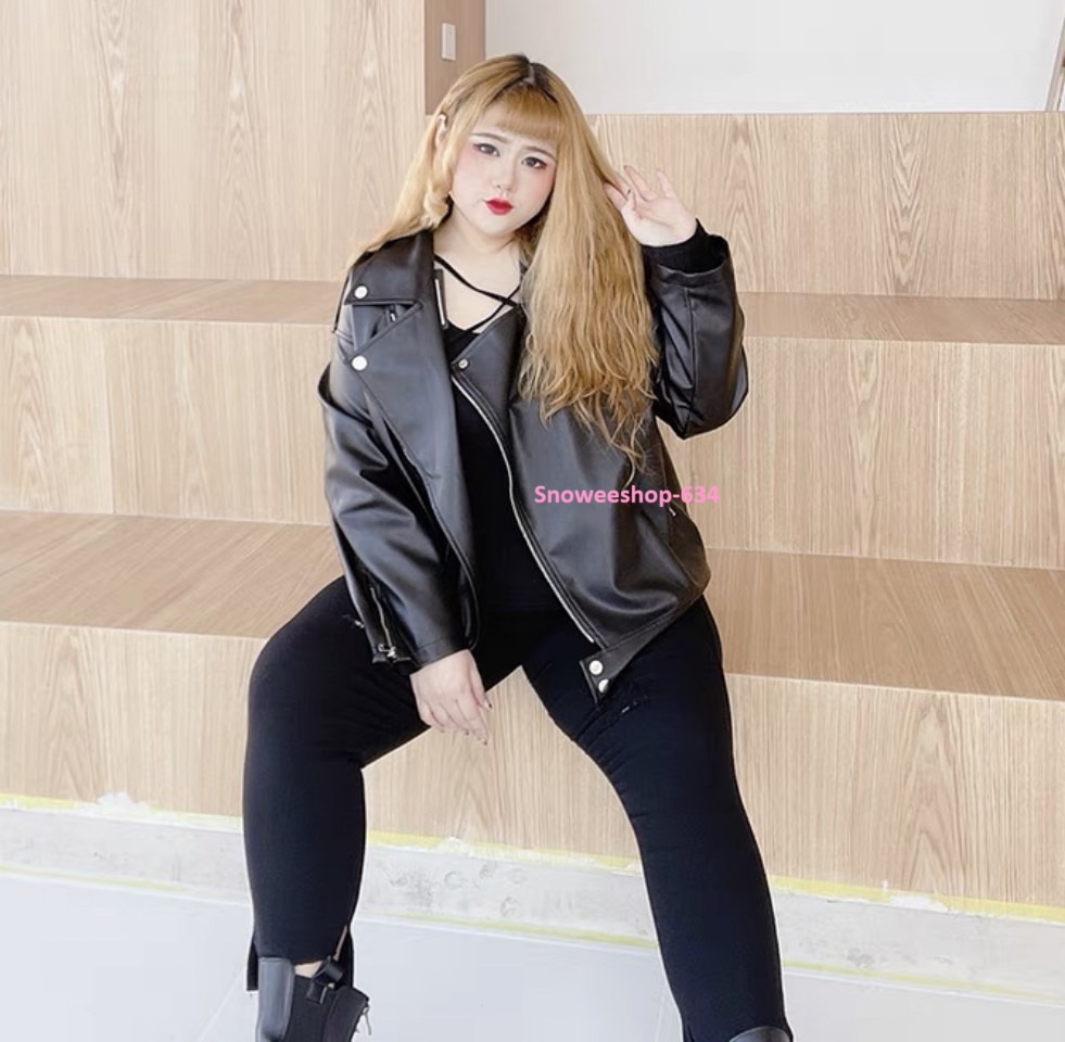 แจ็คเก็ตหนังกันหนาวบิ๊กไซส์ หนังพียูสีดำ เกรดพรีเมี่ยม