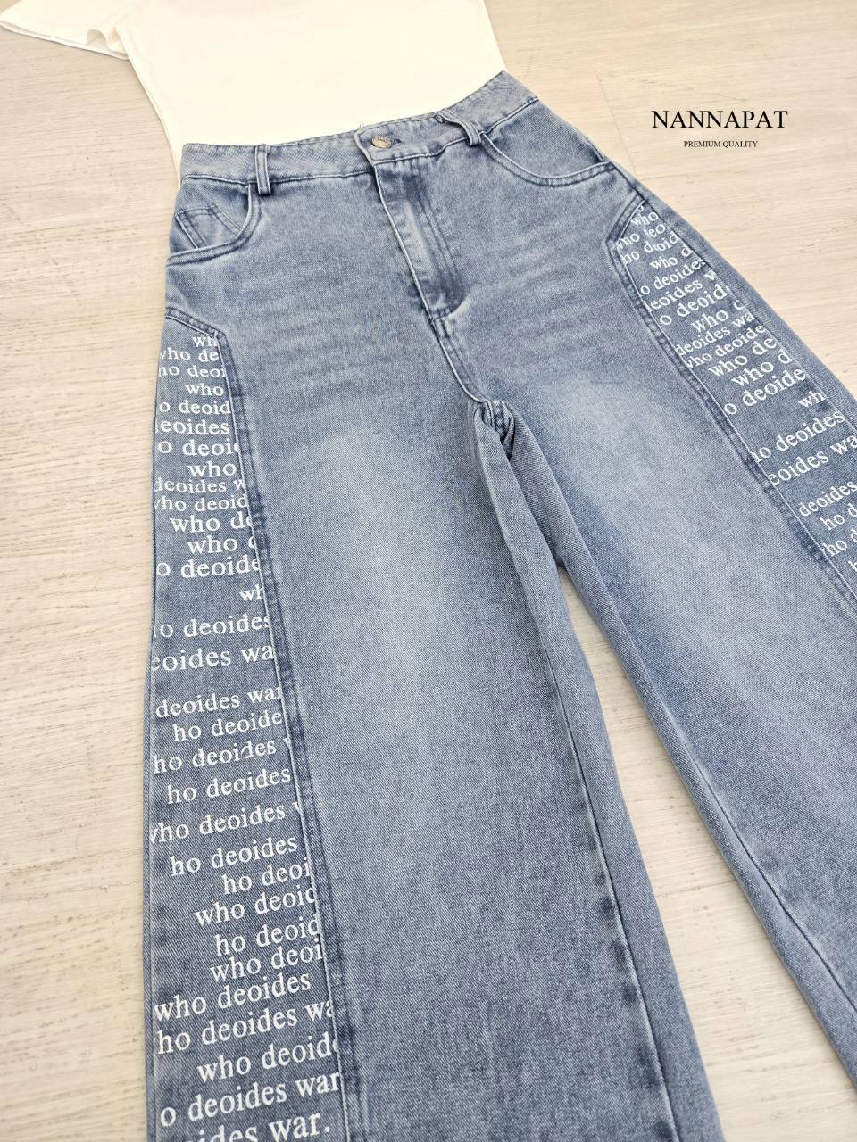 SET เสื้อยึดผ้านุ่มใส่สบาย + กางเกงยีนส์แท้ฟอกซีด-พิมพ์ลายอย่างจึ้ง สวยเท่