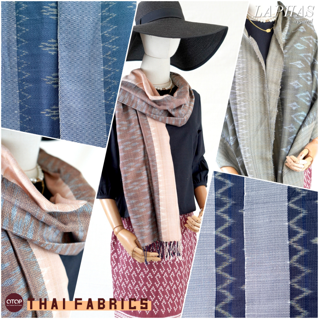 🌳 ผ้าพันคอทอมือ ทอมัดหมี่ ️ (ไม่รวมกล่อง) ผ้ามัดหมี่ทอยกดอก 4 ตะกอ ผ้านุ่ม ของขวัญพรีเมียม LOOM