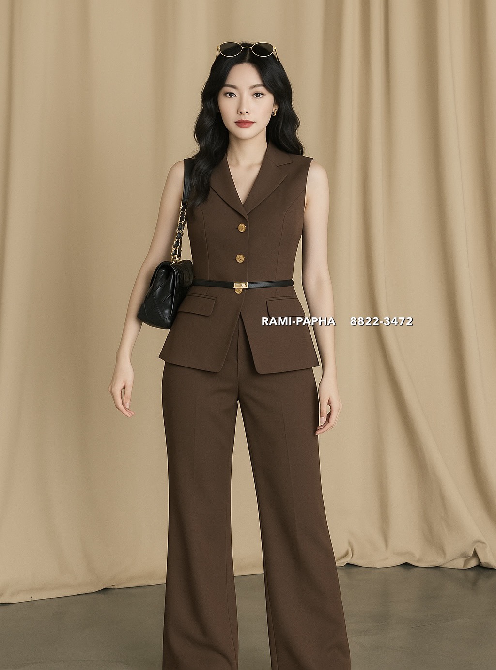 RAMI-PAPHA(รมิปภา) เซตสูทสีน้ำตาลกระดุมหน้าสีทองสวยหรูโดดเด่นใช้งานได้จริง กระเป๋าหน้าใช้งานได้จริง ซับในอย่างดีทั้งตัว ++กางเกงขายาว เนื้อผ้าและสีเดียวกัน กระเป๋าข้างใช้งานได้จริง ตะขอและซิปหน้า ซับในขาสั้น