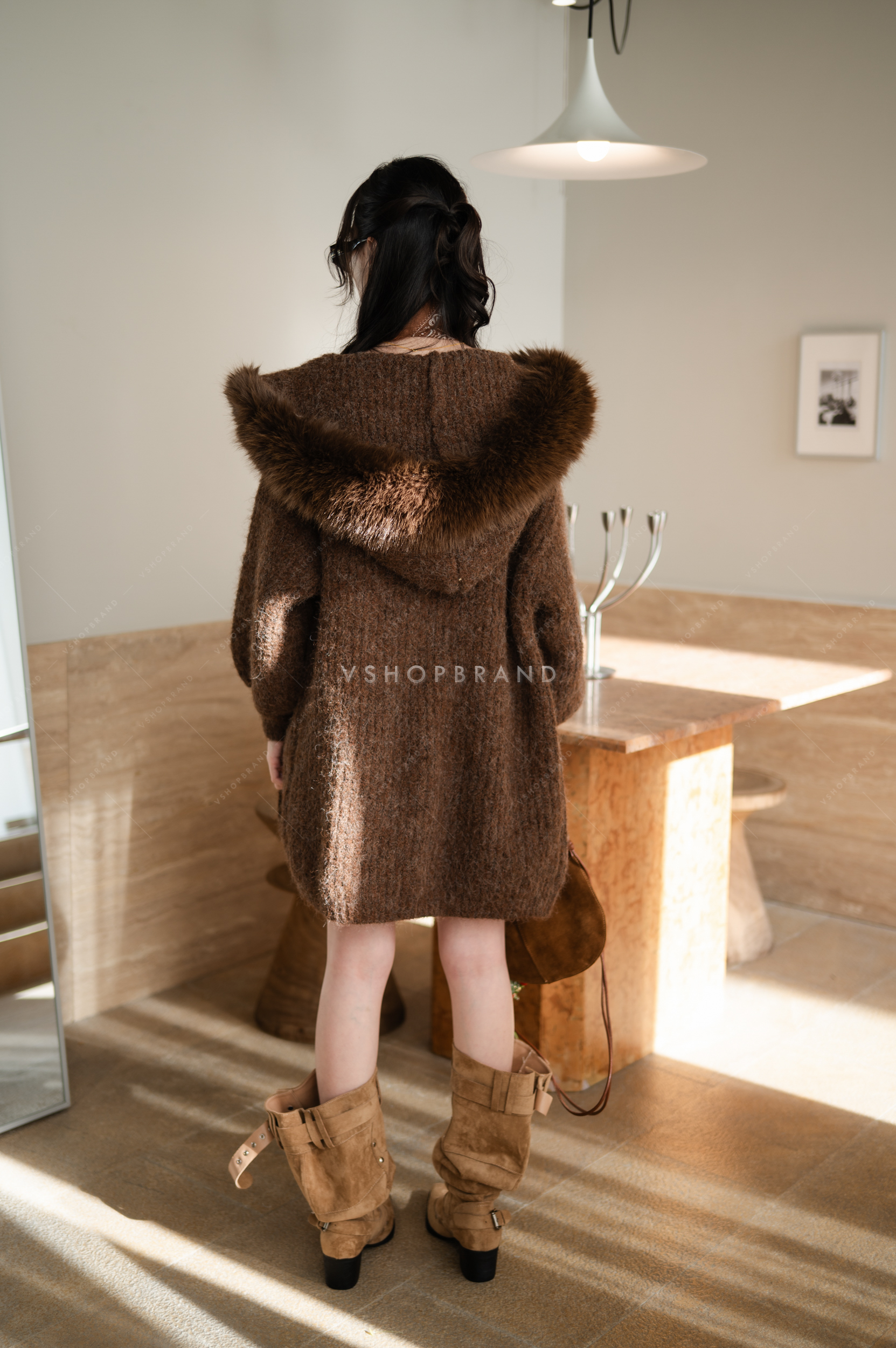 เสื้อคลุมแขนยาวฮู๊ด + ปกขนเฟอร์