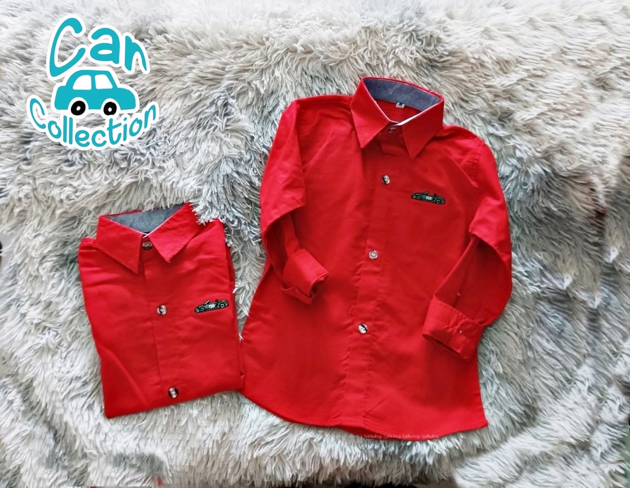 porche เสื้อเชิ้ตเด็ก แขนยาว คอปก สีแดงสด 8เดือน-10ขวบ