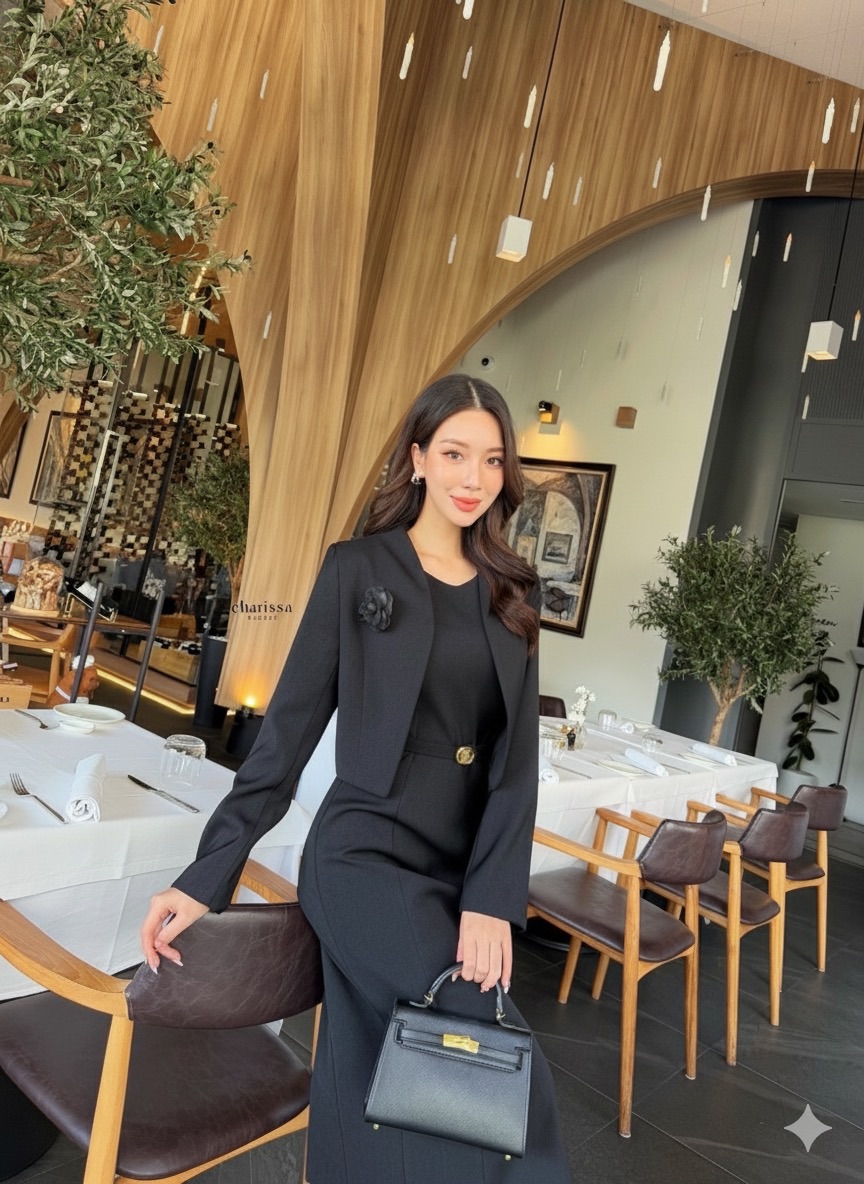 Tag: CHARISSA KLOSET 📌เซ็ท 4 ชิ้น เดรส เสื้อคลุม เข็มกลัด และเข็มขัด