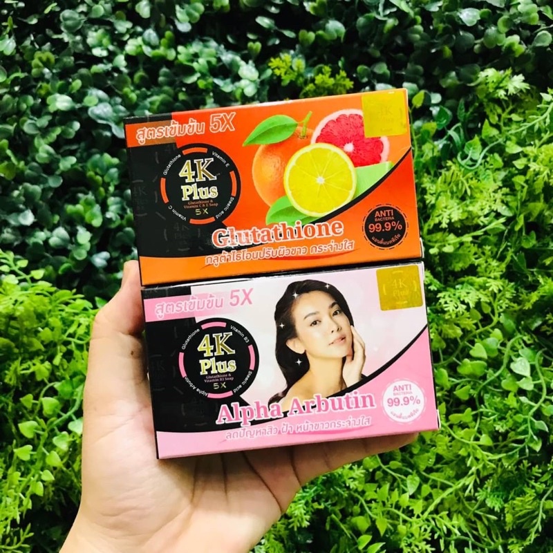 สบู่ 4K Plus 5x Soap 100 g 2 สูตร Alpha Arbutin+Vitamin B3 / Glutathione+Vitamin C & E