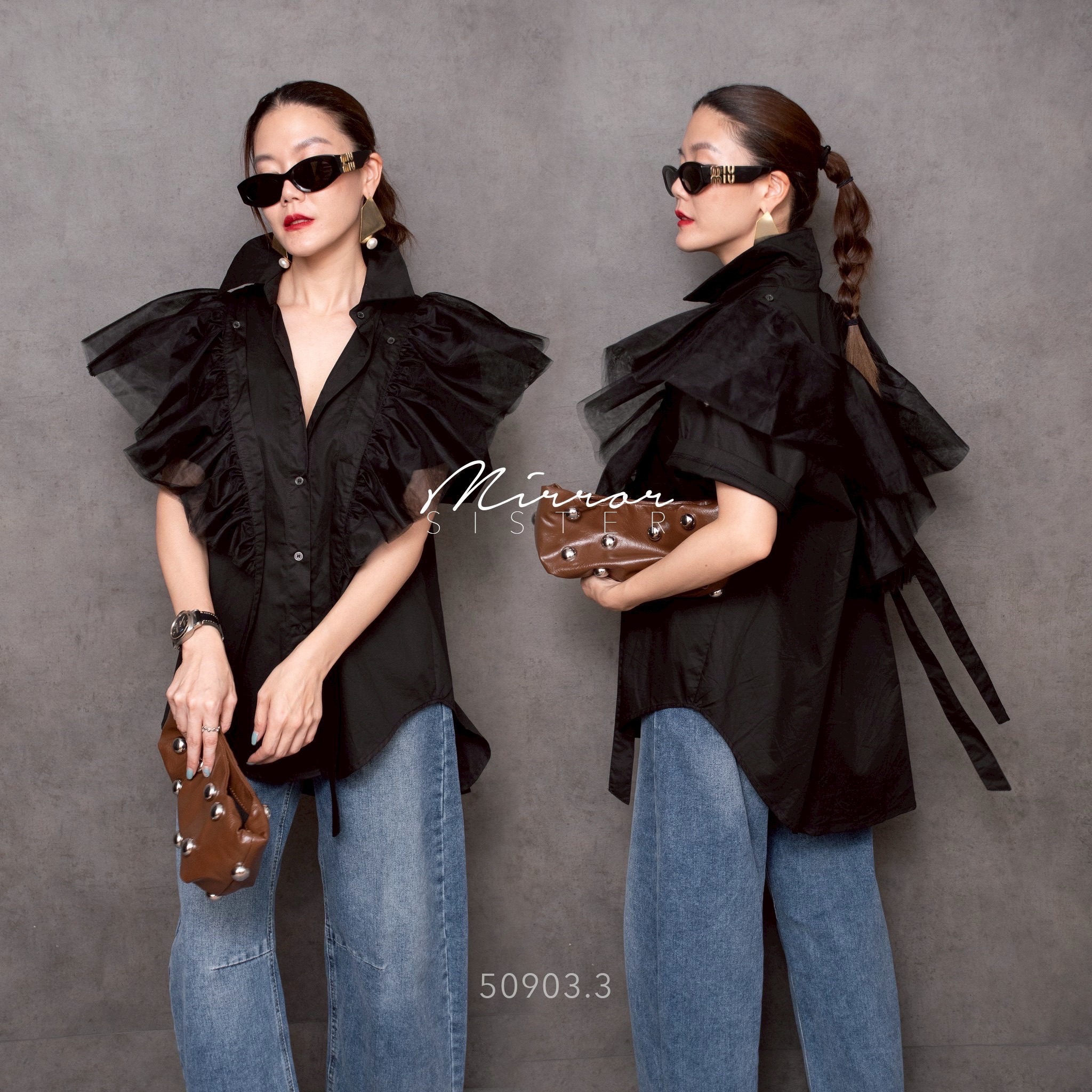 เสื้อเชิ้ตดีไซน์ใหม่ มาพร้อมอะไหล่แขนตาข่ายแบบ detachable ถอดออกได้ทั้ง2ด้าน จะใส่เรียบหรูหรือติดแขนให้ฟูจัดเต็มก็ได้ 2 ลุคในตัวเดียว คุ้มเกินราคา #mirrorsister #ถ่ายจากสินค้าจริง #งานป้ายMiRRoRsister #50903.3