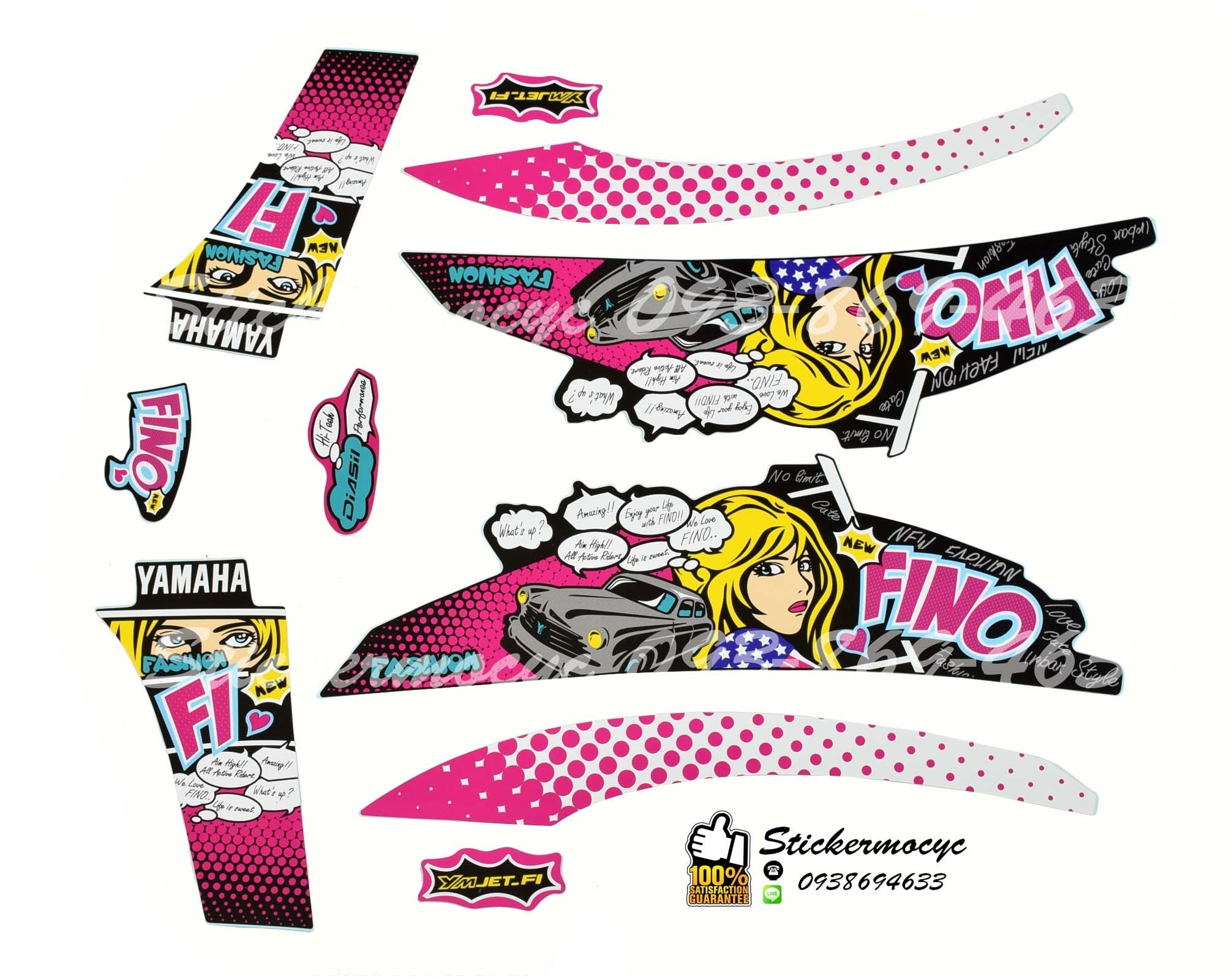 Sticker 3M Yamaha Fino Fashion ปี 2013 รุ่น 24 ติดรถสี ดำ ขาว ชมพู (เคลือบเงา) สติ๊กเกอร์ 3 M แท้ สติ๊กเกอร์ติดมอไซค์ ยามาฮ่า ฟีโน่