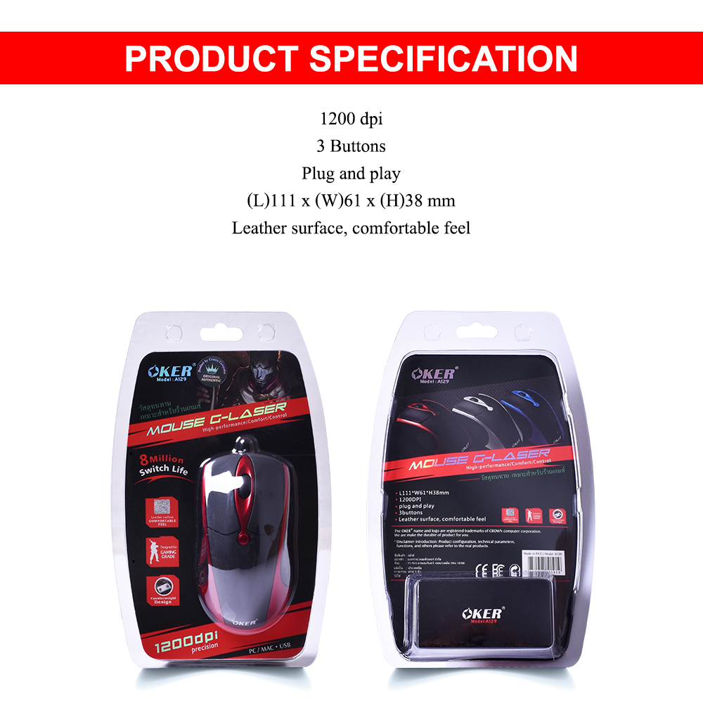 A129 OKER OPTICAL MOUSE USB A129 MO-OK-OU-129XX