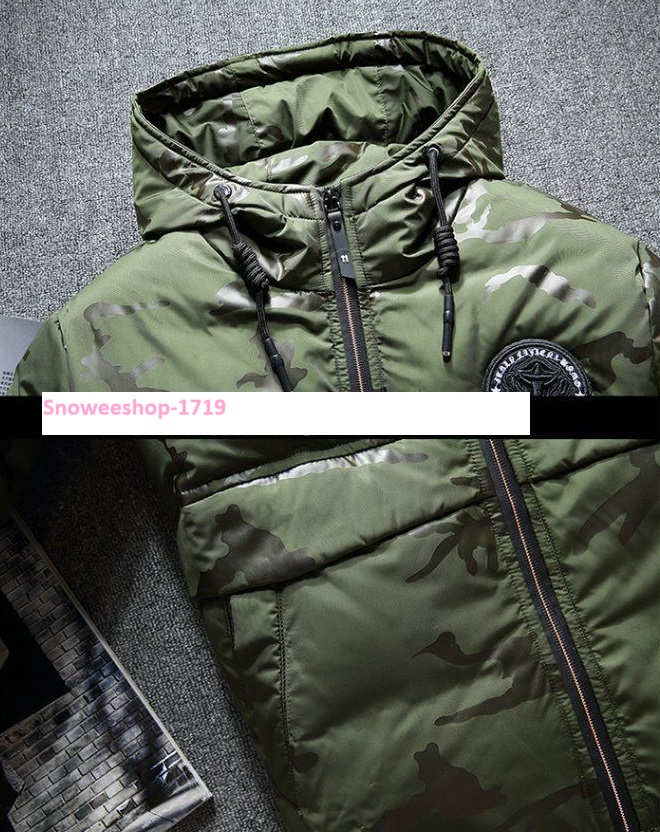 เสื้อกันหนาวดาวน์แจ็คเก็ตสำหรับผู้ชาย ใส่กันหนาวอุณหภูมิติดลบลายพราง ผ้าเคลือบสารสะท้อนหยดน้ำ กันลม กันหิมะ สลิมเข้ารูป มี 3 สี