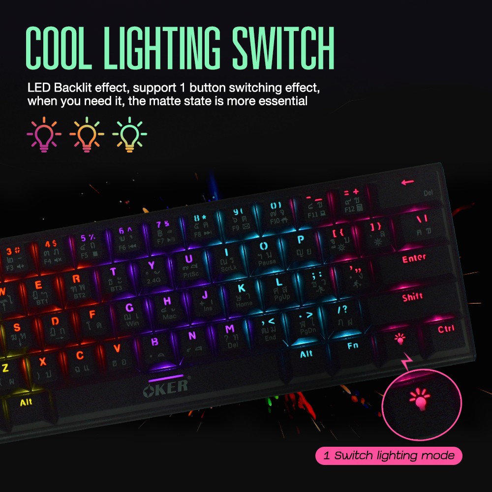 K69 OKER 3 MODES MECHANICAL KEYBOARD OKER K69(BT5.2+2.4G+TYPE-C)ไฟ LED SKU-02782