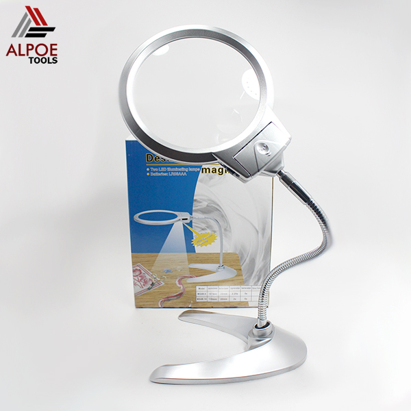 แว่นขยายตั้งโต๊ะ คอเหล็ก มีไฟ รุ่น MG4B-10