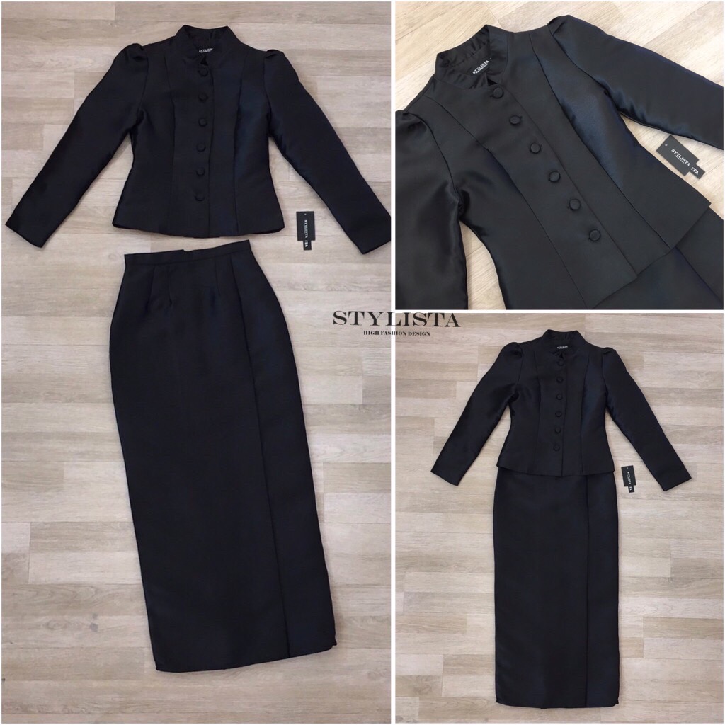 ชุดไทยจิตรลดา แขนยาว คอจีน ทรงเข้ารูป ปลายชายเสื้อทรงโค้งเพิ่มความเฟมินีน