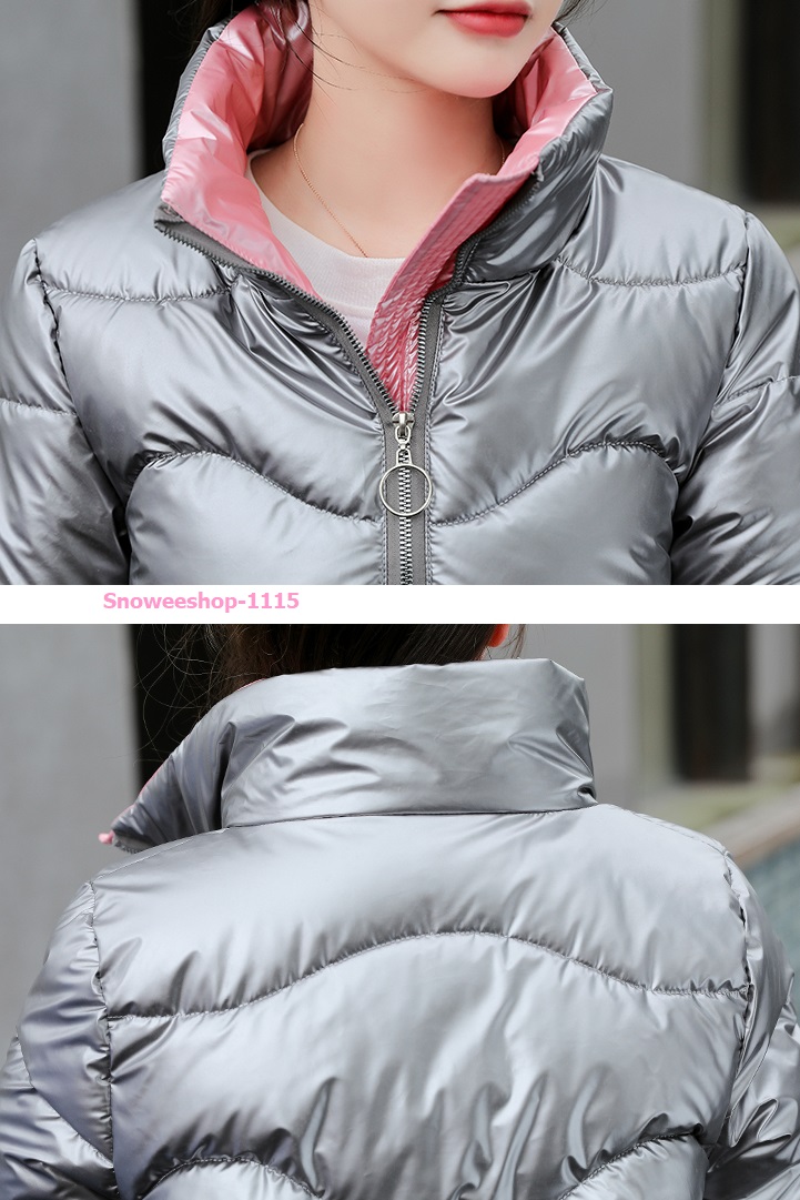 เสื้อโค้ทขนเป็ดมาใหม่ ปกคอสูงแต่งซิปข้างดีเทลข้างหน้าสั้น ทรงบอลลูน ผ้าเคลือบสารสะท้อนหยดน้ำไม่เปียก ใส่ติดลบ 30