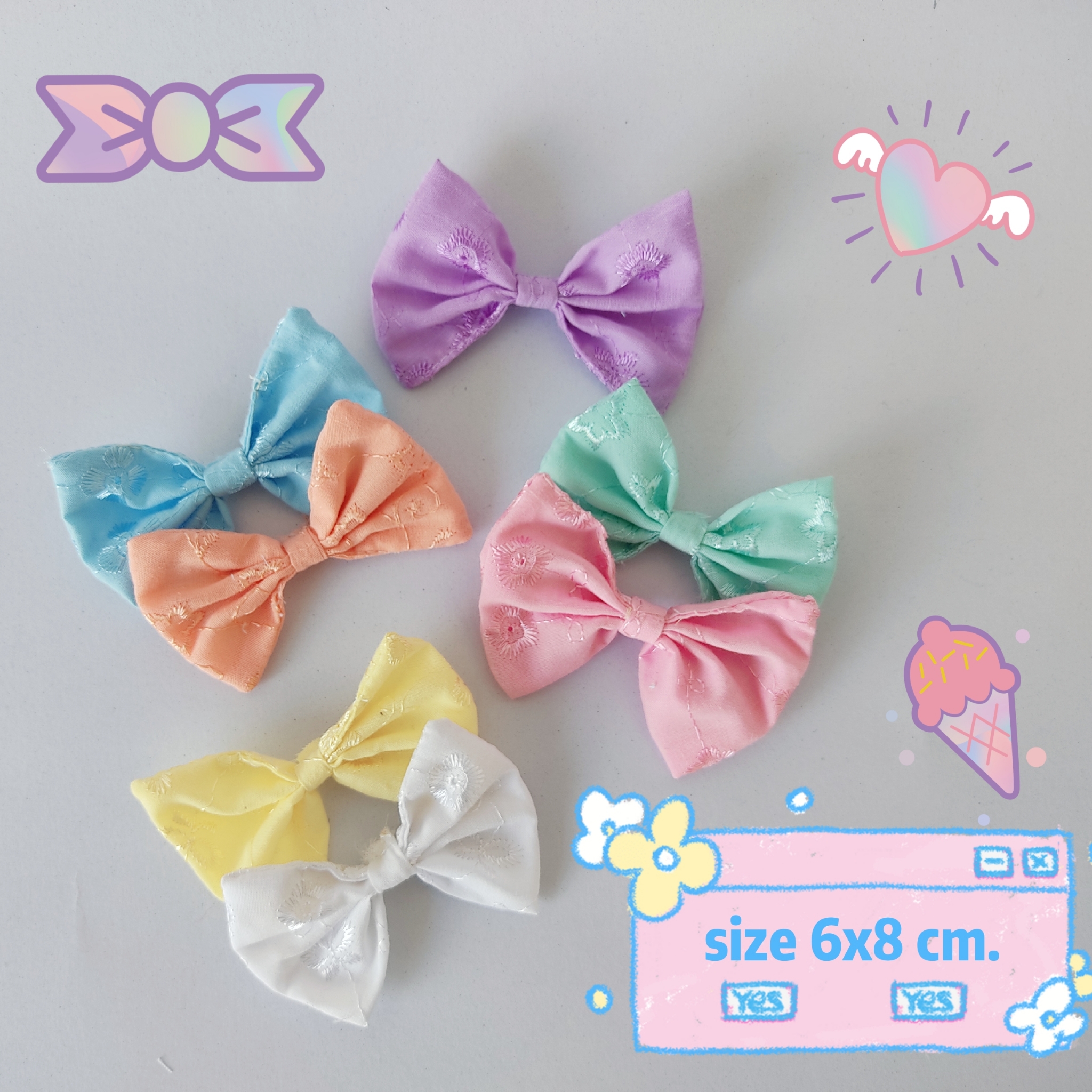 🎀 โบว์ติดผม ผ้าลูกไม้น่ารัก แบบที่ 1 ขนาด 6X8 cm. มีกิ๊บ โบว์สวย สีสดใส🌷 ปังมากๆค่ะแม่📸 LOOM