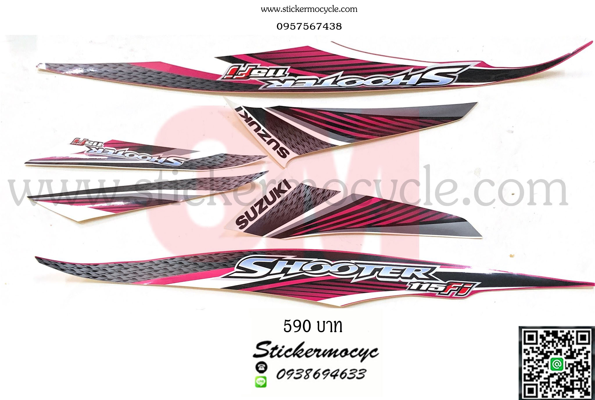 Sticker 3M SUZUKI Shooter115i ติดรถสี ชมพู (เคลือบเงา) สติ๊กเกอร์ 3 M แท้ สติ๊กเกอร์ติดมอไซค์ ซูซูกิ ชูสเตอร์