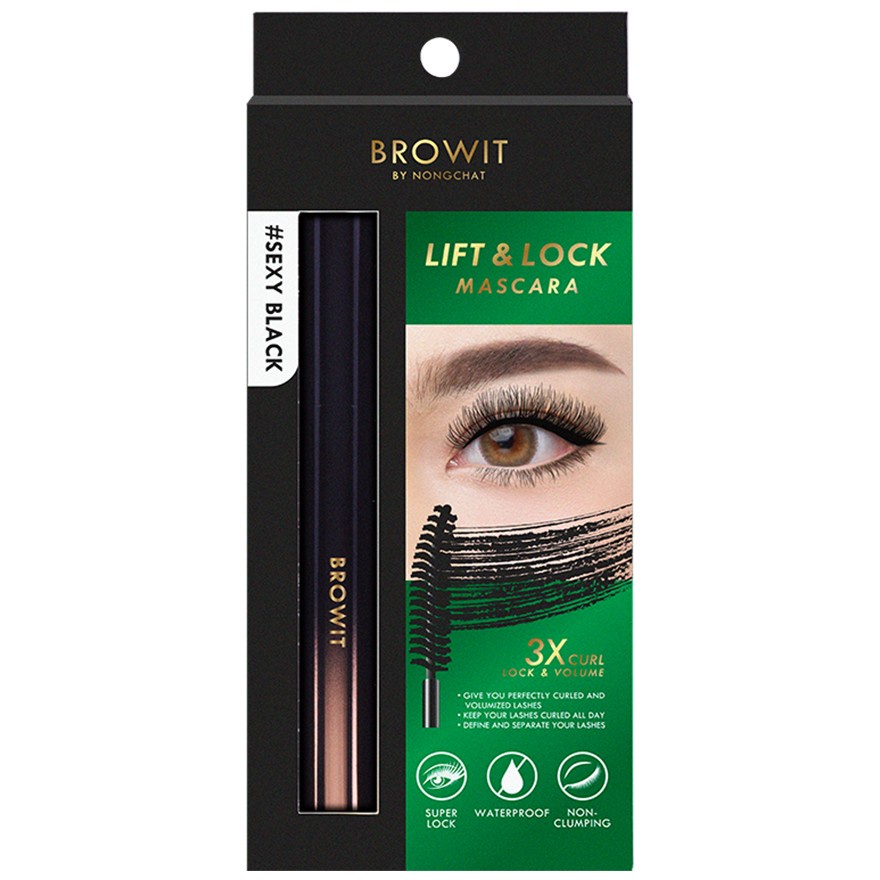 BROWIT LIFT & LOCK MASCARA มาสคาร่า #SEXY BLACK 6g บราวอิท มาสคาร่า งอนนาน ขนตาไม่ตก กันน้ำ กล่องสีเขียว