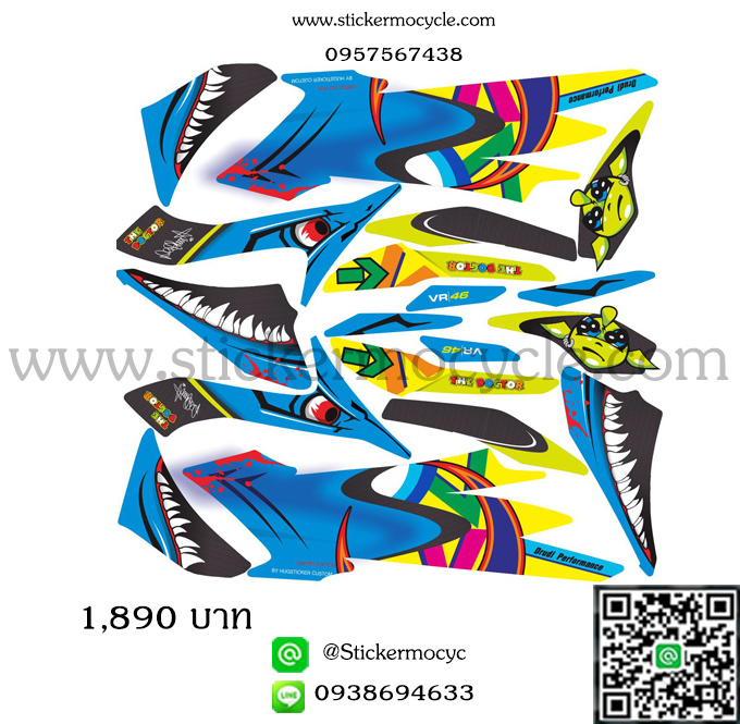 Sticker Honda Pcx 150 สติ๊กเกอร์ แต่ง ลาย Shark concept สีฟ้า 3M แท้ เคลือบใส กันรอย