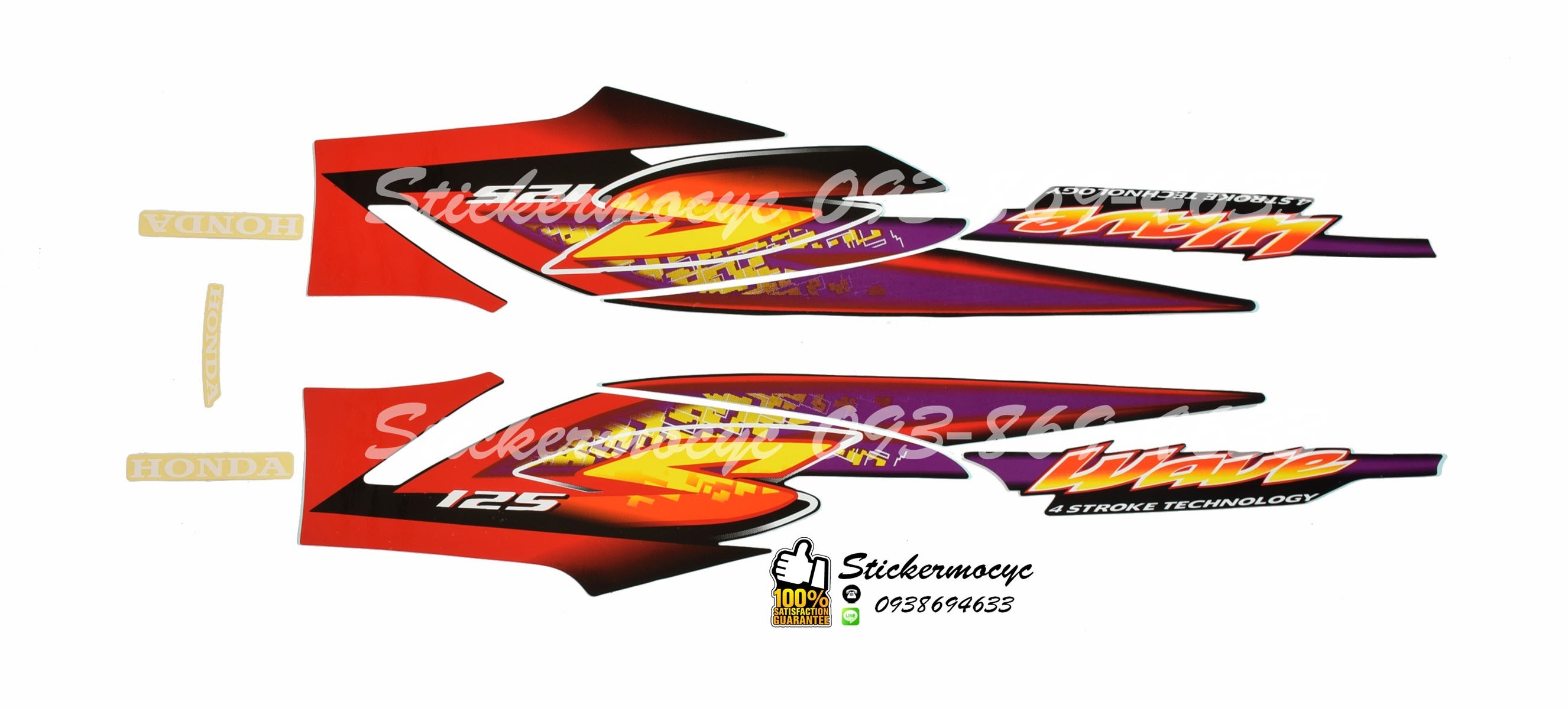 Sticker 3M HONDA Wave 125 S ปี 2004 รุ่น 5 ติดรถสี แดง (เคลือบเงา) สติ๊กเกอร์ 3 M แท้ สติ๊กเกอร์ติดมอไซค์ ฮอนด้า เวฟ