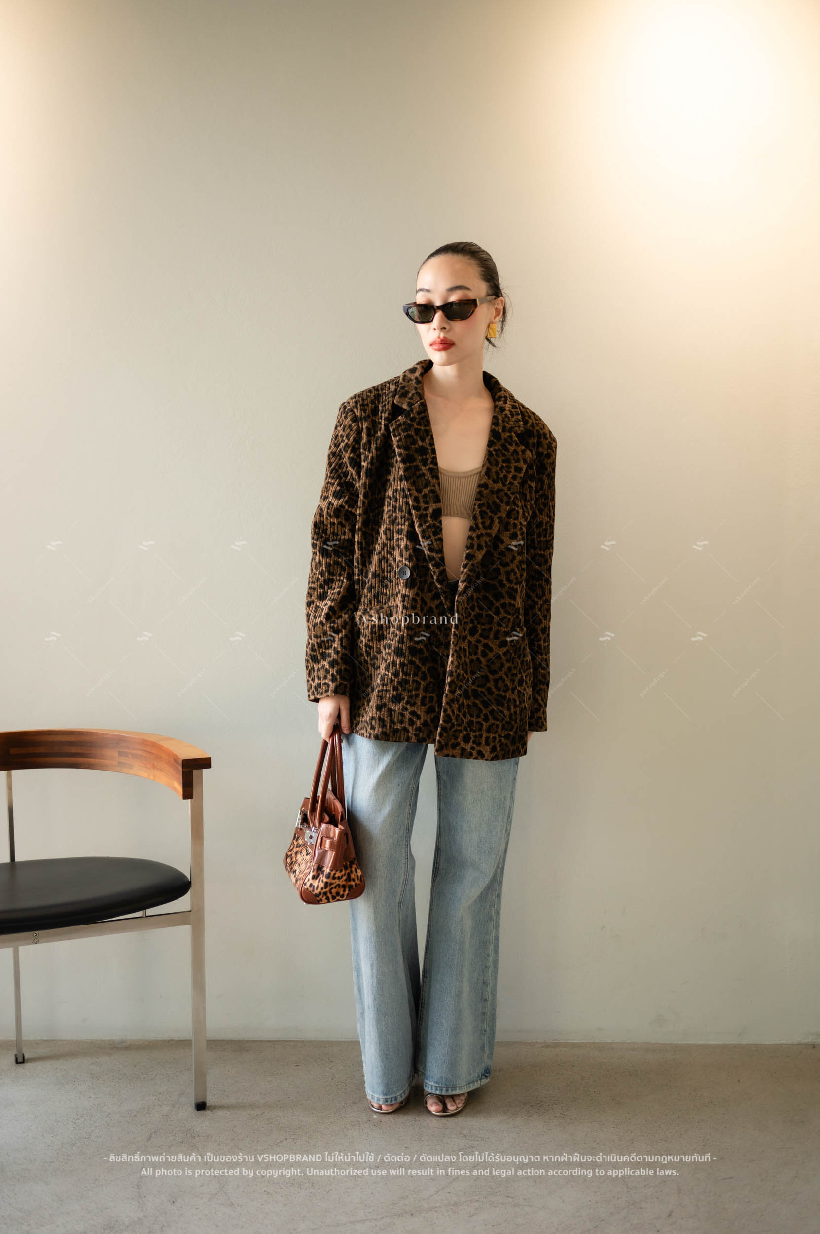 สูท Blazer แขนยาวลายเสือ