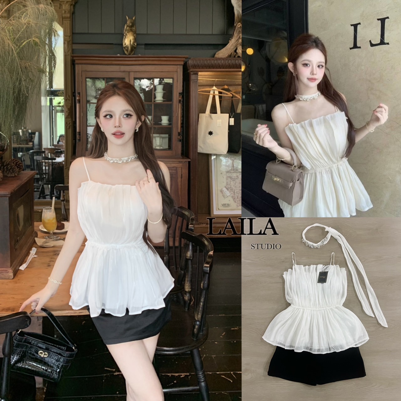 Detail: Setเสื้อ+กางเกง งานเสื้อทรงสายเดี่ยวแต่งอัดพลีทจีบๆทั้งลำตัว ด้านหลังแต่งสม็อค เนื้อผ้าสวยงานผ้าทิ้งตัว ดีไซร์ซ็อคTagเกอร์ผูกคอแต่งเพชรเพิ่มความโดดเด่นให้ชุด มาพร้อมกระโปรงสีดำทรงสวย ด้านในแต่งซับในกางเกง ลุคนี้แมชลงตัวลงตัวมากค่าบอกเลย #byLaila #