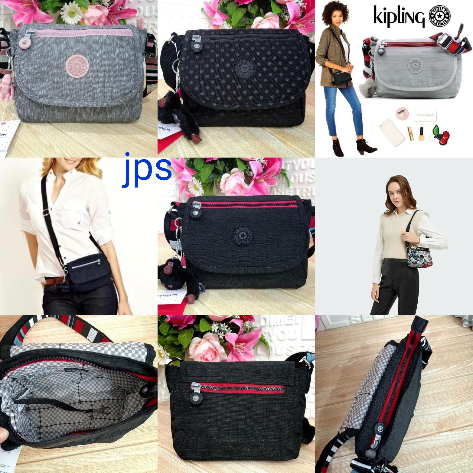 กระเป๋าสะพายไฮโซเท่ห์ๆ เก๋ๆ แบรนด์เนมคิปลิ้งค์สีดำ สีเทา สีแดง KIPLING SABIAN CROSSBODY MINI BAG