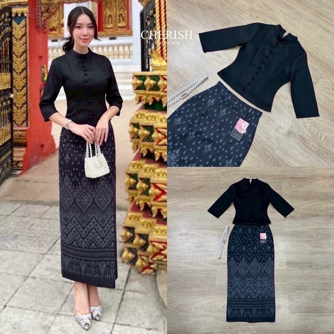 เช็ท 3 ชิ้น ชุดงานบุญ ชุดไทยหรือจะใส่เป็นธีมชุดเพื่อนเจ้าสาวก็เหมาะ ใส่ได้ทุก เทศกาล ดีเทล เสื้อคอกลมแต่งกระดุมเรียง แขน 3 ส่วน เสริมซับในอย่างดี ใส่คู่ผ้าถุงพิมท์ลาย เนื้อผ้าใส่สบาย มีเข็มขัด ไม่ว่าจะออกงานไหน ก็สวยยืนหนึ่งค่ะ