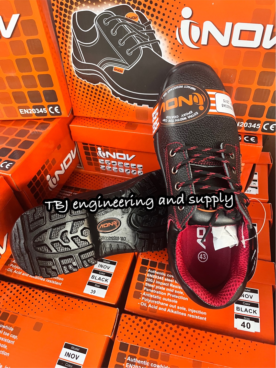 INOV : รองเท้าเซฟตี้หุ้มส้น หนังวัวแท้ พื้นเส้นใยคาร์บอนป้องกันไฟฟ้าสถิตย์ พื้นเสริมเหล็ก
