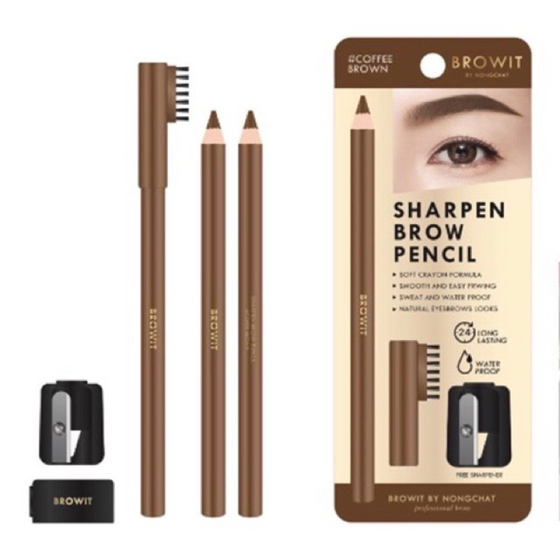 Browit Sharpen Brow Pencil 1.14g ดินสอเขียนคิ้ว พร้อม กบเหลาดินสอ บราวอิท น้องฉัตร เนื้อนุ่ม เขียนง่าย กันน้ำ กันเหงื่อ